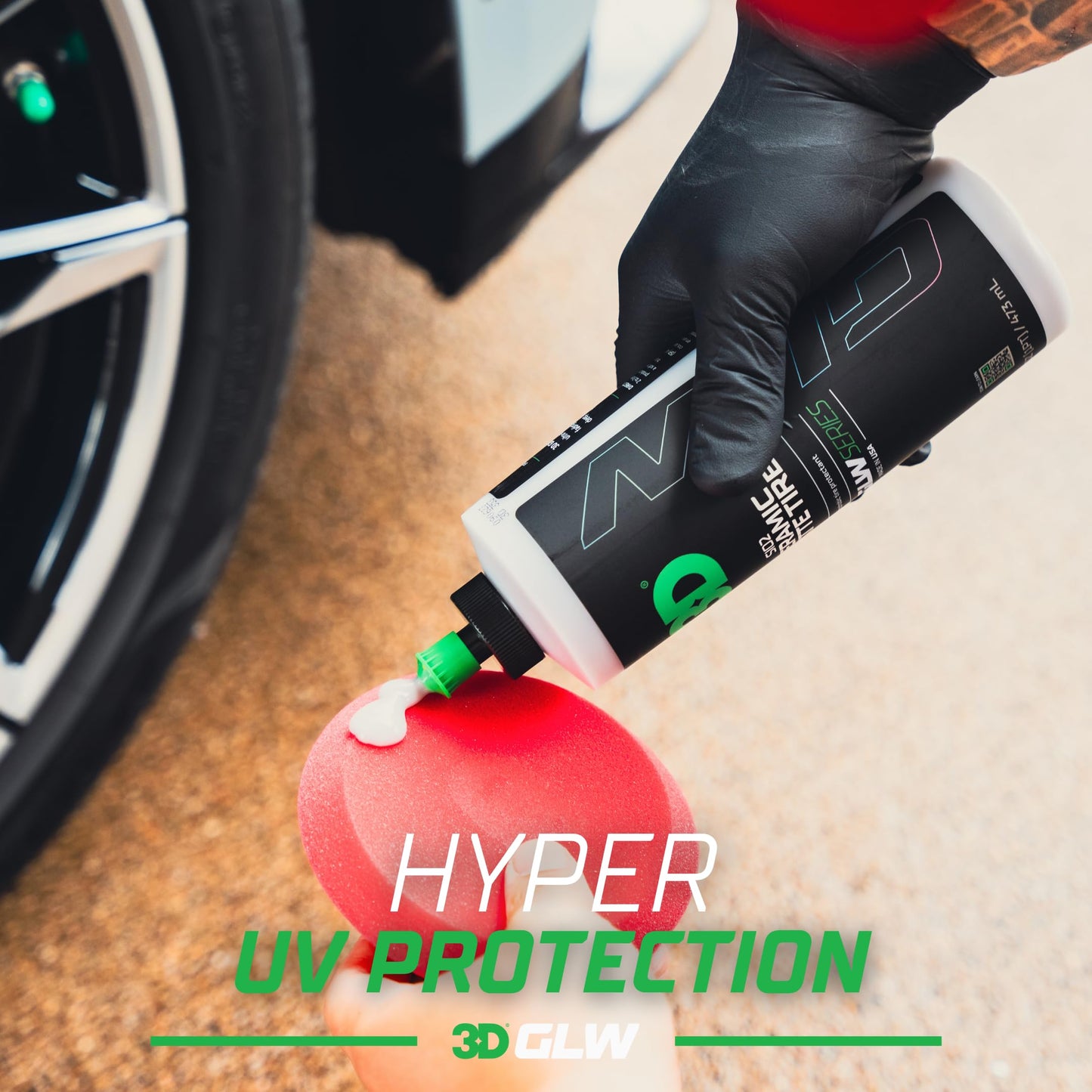 3D GLW Series SiO2 Ceramic Matte Tire Shine | Deep Matte Finish Tire Protectant | Hydrophobic & UV Resistant | Anti-Fade, No Sling | Pro Car Detailing |16 oz