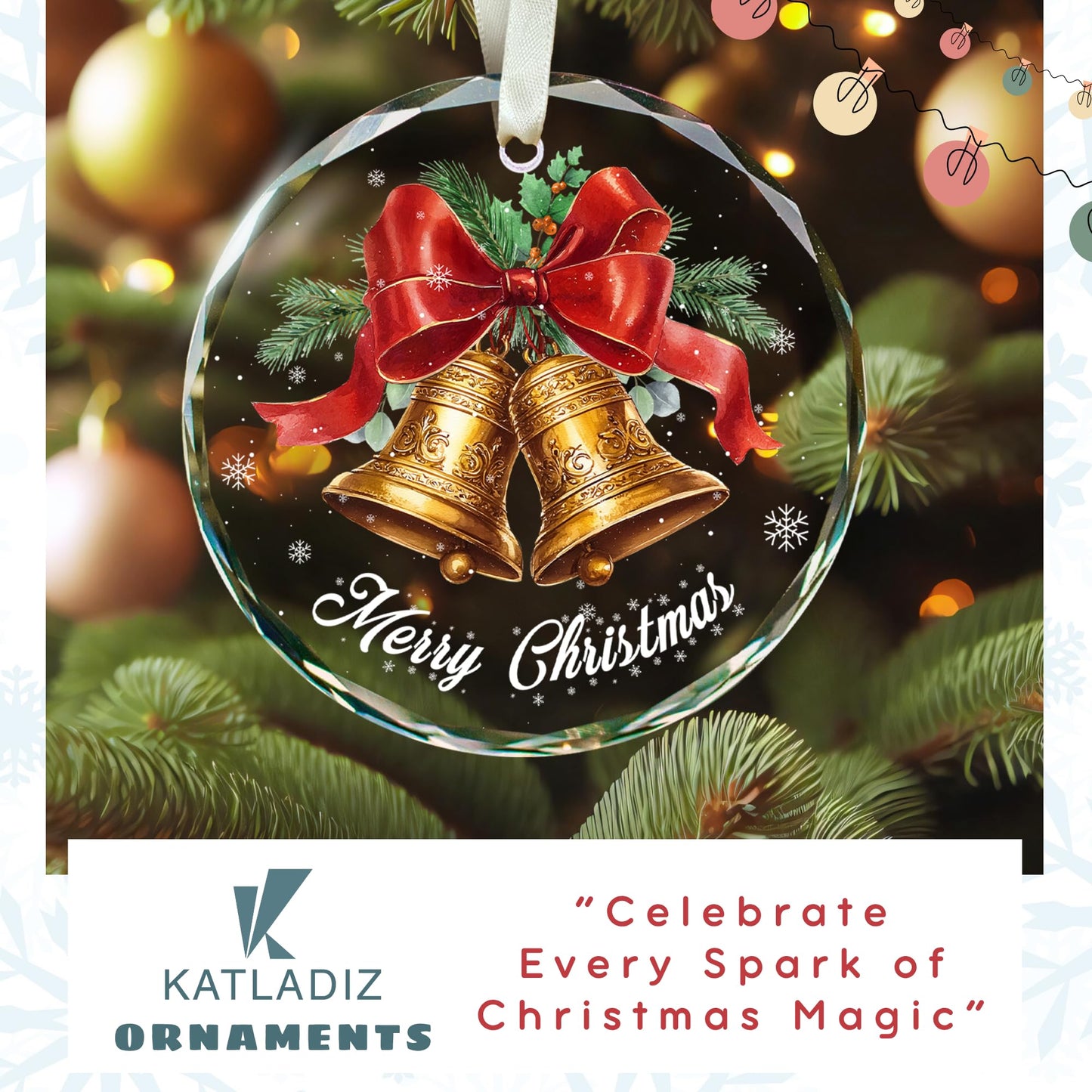 KATLADIZ Bell Ornaments for Christmas Tree - Bell Ornaments - Holiday Bells Gifts for Women, Men, Lovers - Gold Christmas Bells Ornament - Glass Ornament 2025