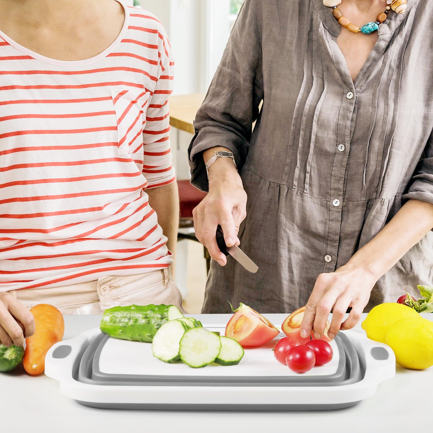 Space Saving Cutting Board, Collapsible Dish Tub with Draining Hole, Folding Chopping Board with Colander, 3 in 1 Multifunction Camping Sink for Washing Dish, Bowl, Vegetables and Fruit