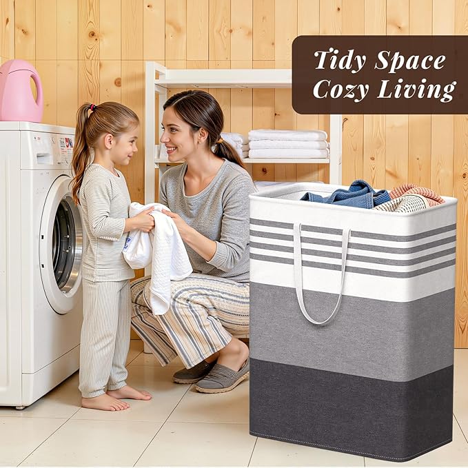 WOWBOX 2 Pack Laundry Hampers Baskets, Freestanding Dirty Clothes Hampers
