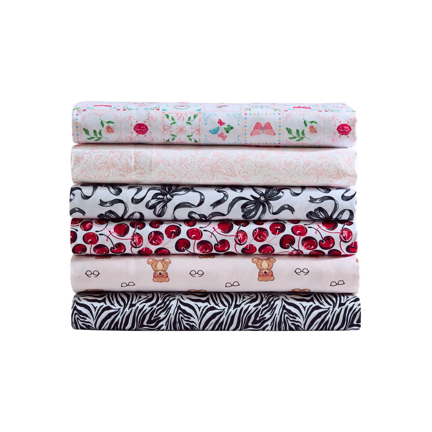 Betsey Johnson - Queen Size Sheet Set, Nerdy Teddies Print Microfiber Bedding with Deep Pocket Fitted Sheet, Bed Sheets with Matching Pillowcases, Wild Zebra Black