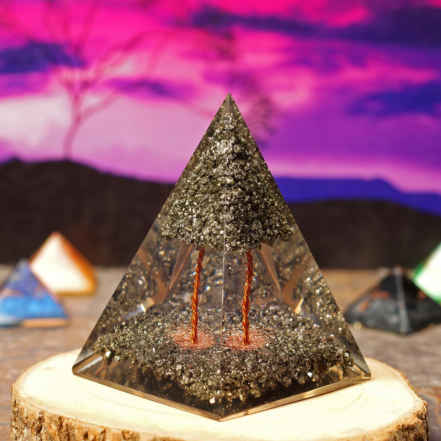 Orgonite Crystal Handmade Pyrite Tree Pyramid – Spiritual Energy Generator for Meditation, Abundance, Protection, Balance, Reiki, Yoga, Cleansing, Decor, Manifestation, Harmony, Gift, Office, Altar, Vastu, Positive Energy