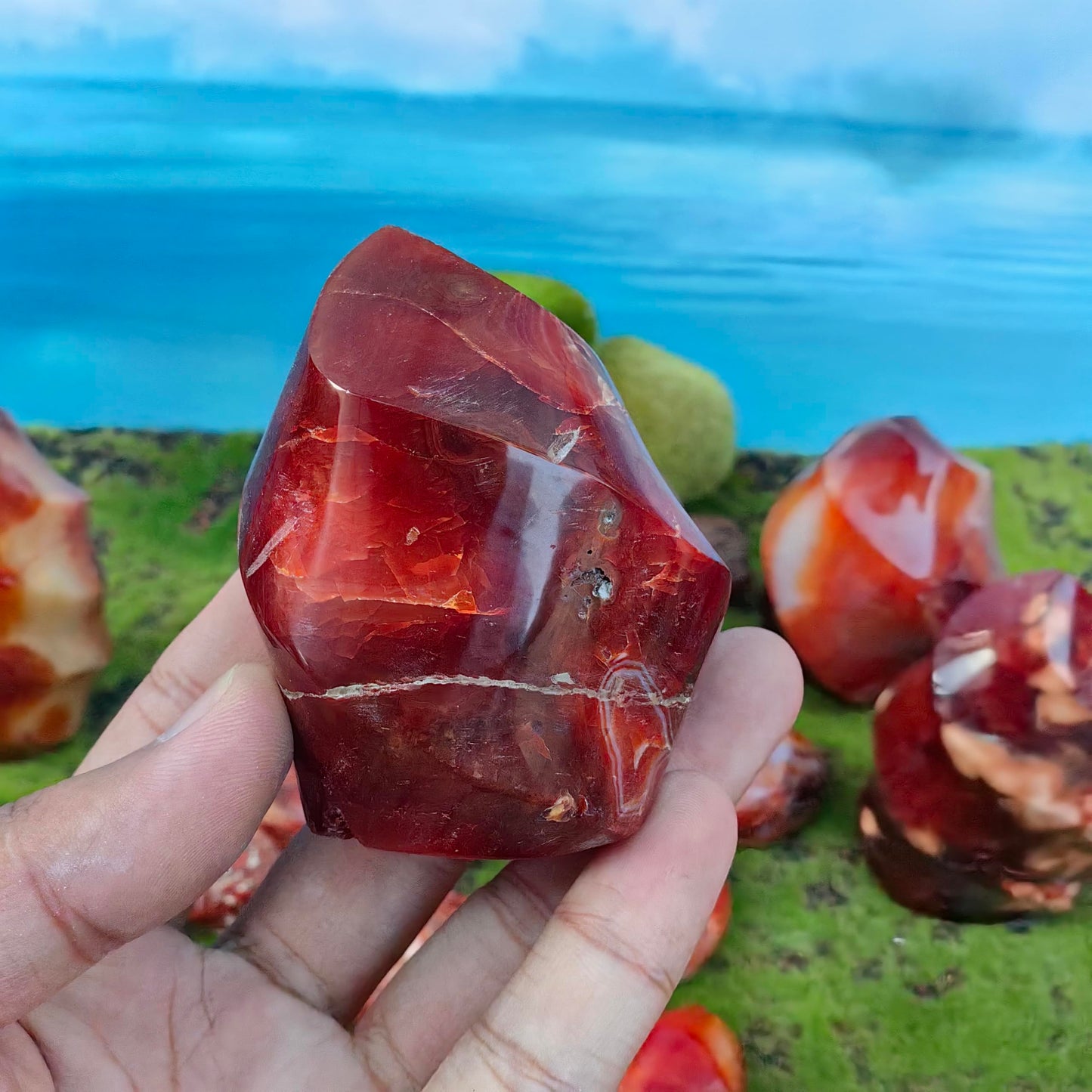 Natural Carnelian Flame Carving Crystal Red Agate Tower Point Reiki Mineral Office Home Decor Gift Healing (550g-700g)