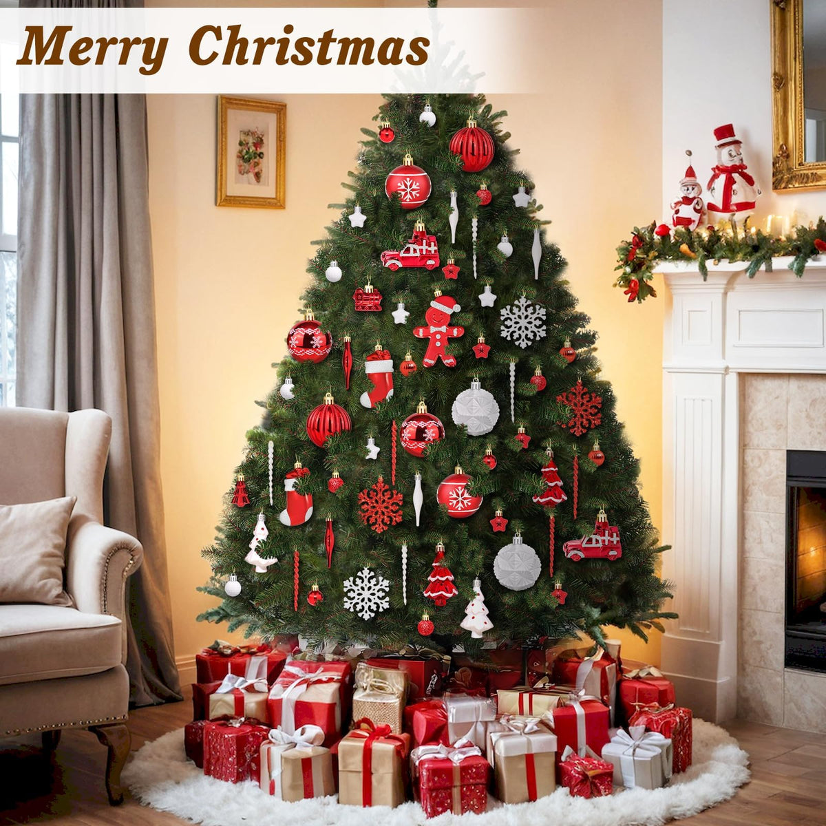 FestiveBliss Christmas Ornaments 71 Count, Christmas Balls, Christmas Decorations for Tree, 23, Shatterproof Christmas Ornaments, Red and White Ornaments, Plastic Ornaments