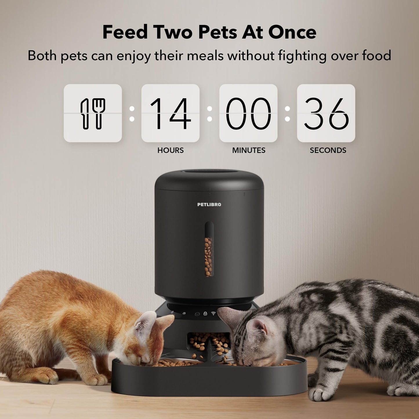 PETLIBRO Automatic Cat Feeder for 2Cats, 5L Timed Dual Dog Food Dispenser, 5G WiFi Pet Feeder with APP Remote Feeding, 1-10 Meals/Day, 10s Meal Call, Double Trays