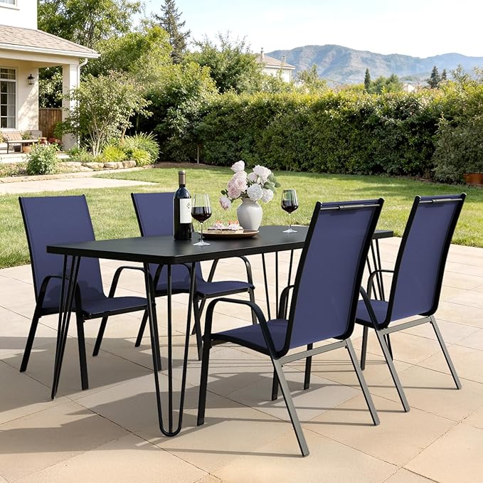 JEAREY Patio Dining Chairs Set of 4, Outdoor Stackable Dining Furniture Set, All Weather Dining Set for Lawn, Garden, Backyard, Poolside, Navy Blue