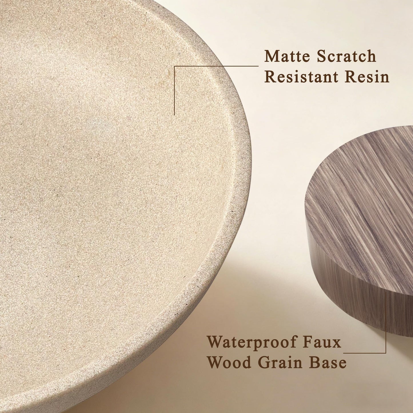YMXYJM Modern Pedestal Fruit Bowl, Large Matte Resin Decorative Bowl with Faux Wood Base for Kitchen Counter, Living Room, Entryway Home Decor, Brown
