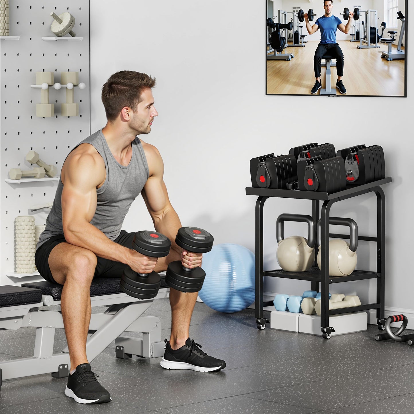 Dumbbell Stand Fits For Adjustable Weights Dumbbell Rack With Wheels 500lbs Loading(Rack Only)