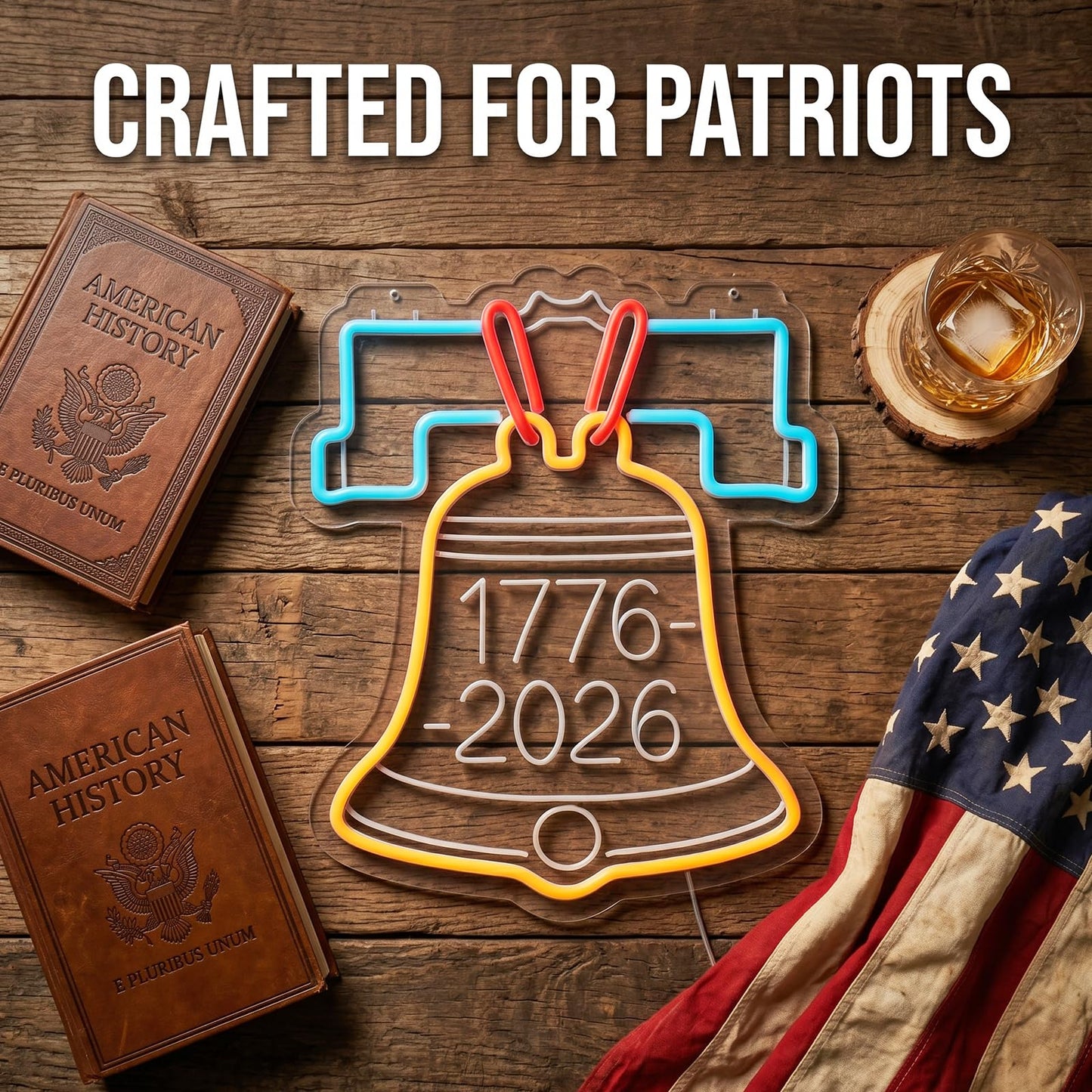 1776-2026 USA 250th Anniversary Liberty Bell Neon Sign - Patriotic LED Wall Decor