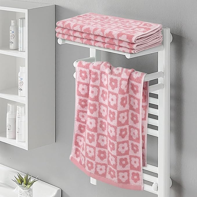 Jacquotha Cotton Hand Towels Pink Checkered Floral