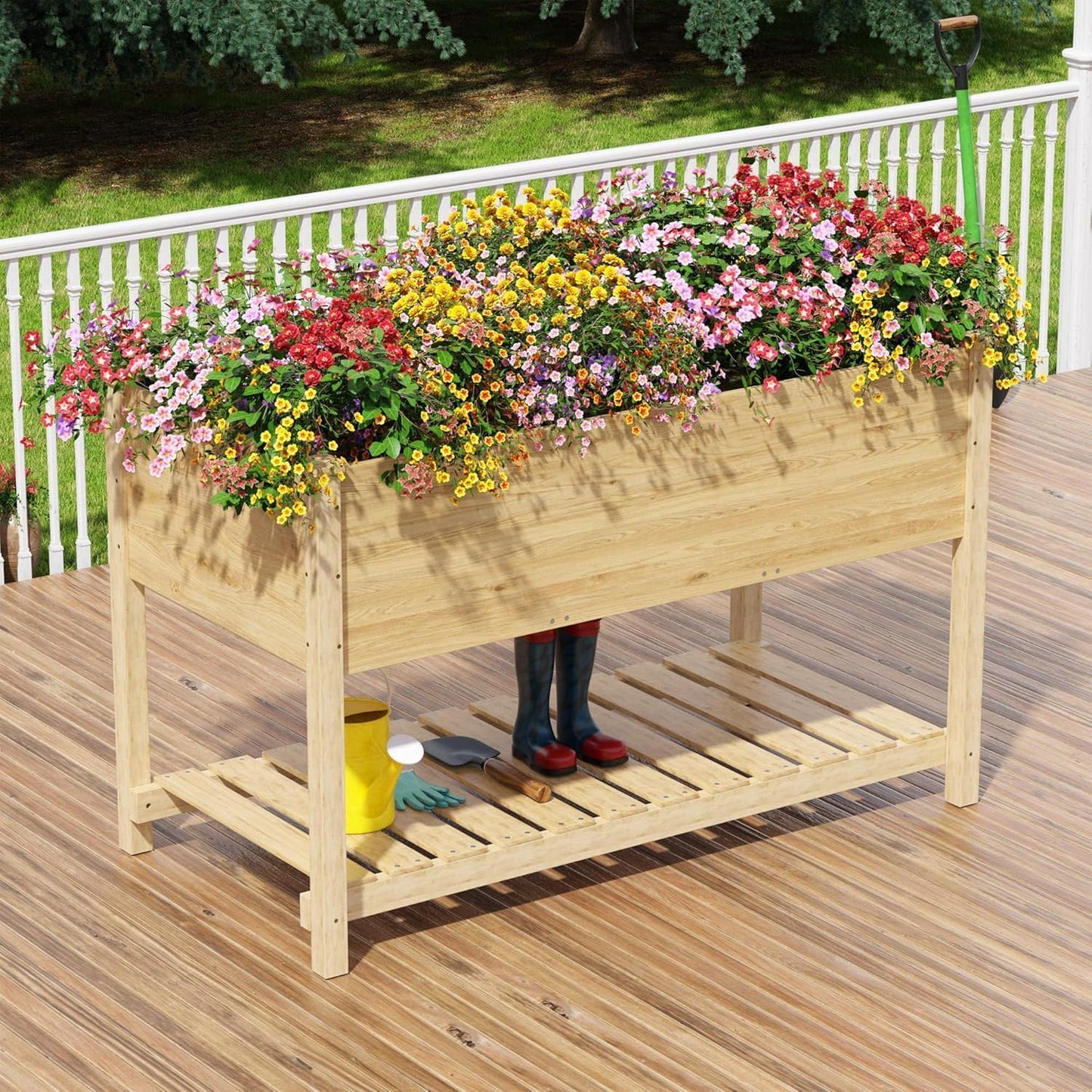 Kullavik Raised Garden Bed with Legs,Outdoor Elevated Cedar Wood Planter Box with Storage Shelf,220lb Capacity-Natural