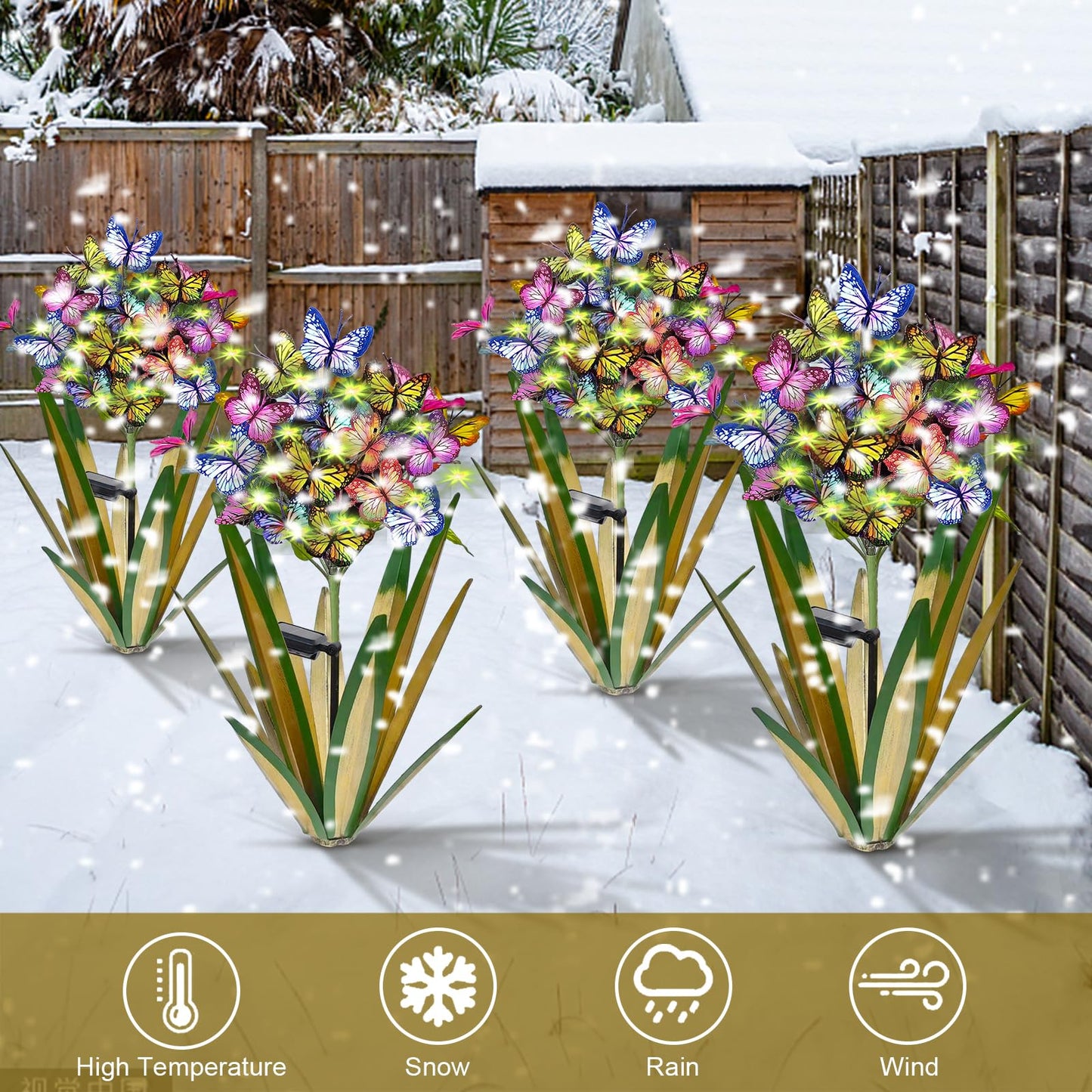 Homight Solar Metal Agave Butterfly Flower Stick Garden Sculpture Outdoor Gift Solar Garden Christmas Lights Swaying Butterfly Sunflower Garden Lights Solar Outdoor Statues (3 PCS Light Green)