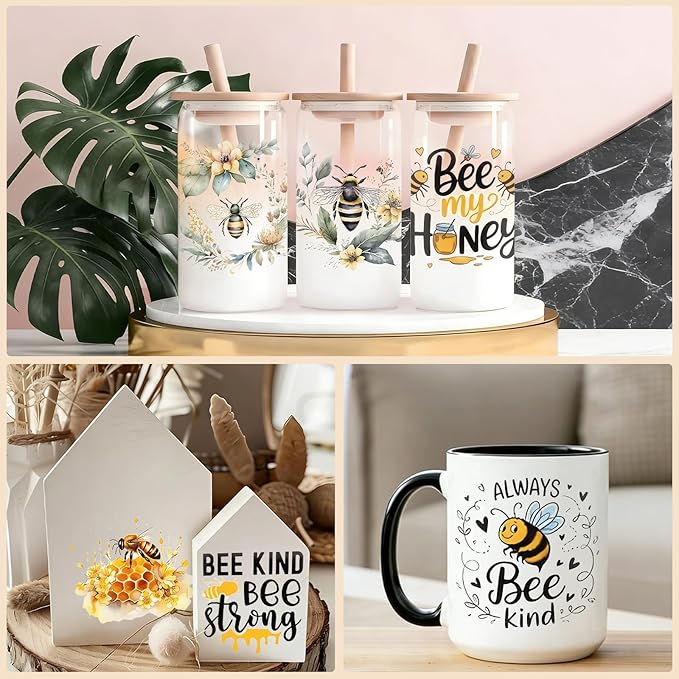 4 Sheets Rub on Transfers for Crafts, Bees Furniture Transfers for Wood