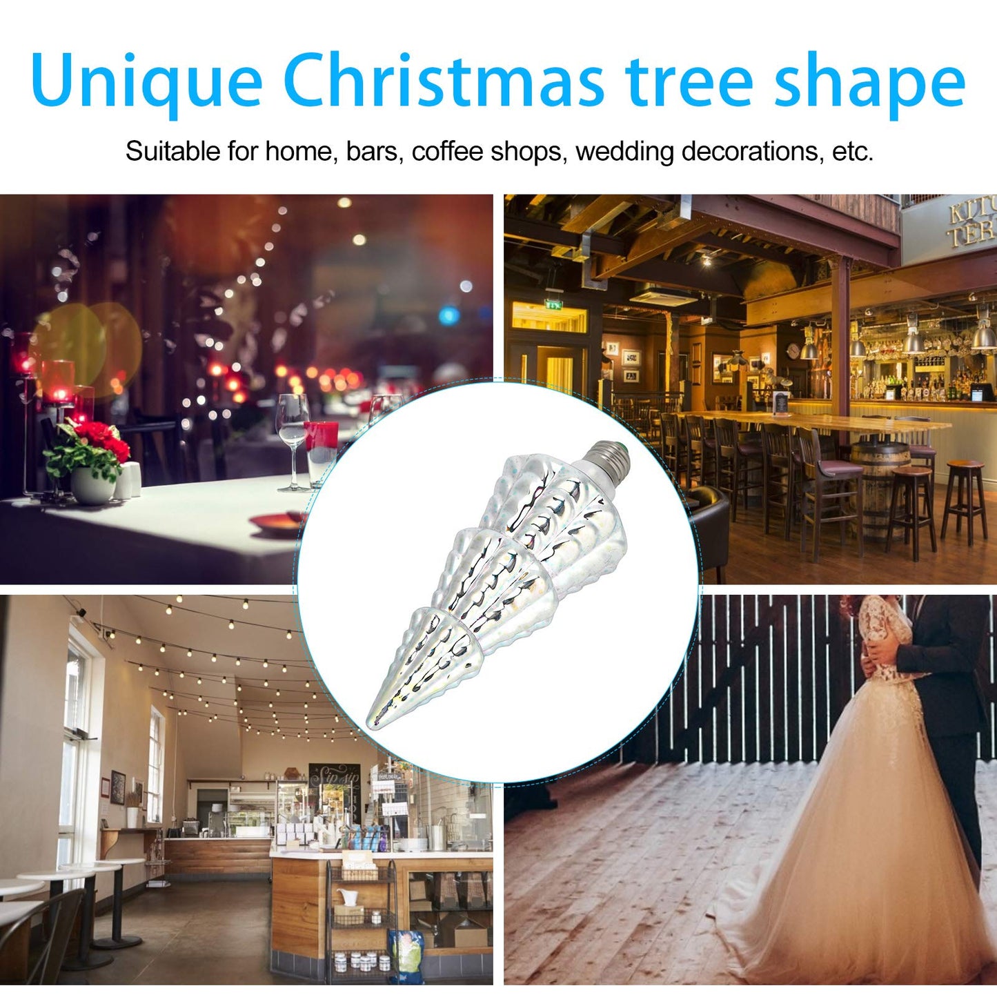 Aqur2020 3D Fireworks Effect LED Light Bulb, Christmas Tree Shape Lamp for Party Home Christmas Holiday Festival Decor