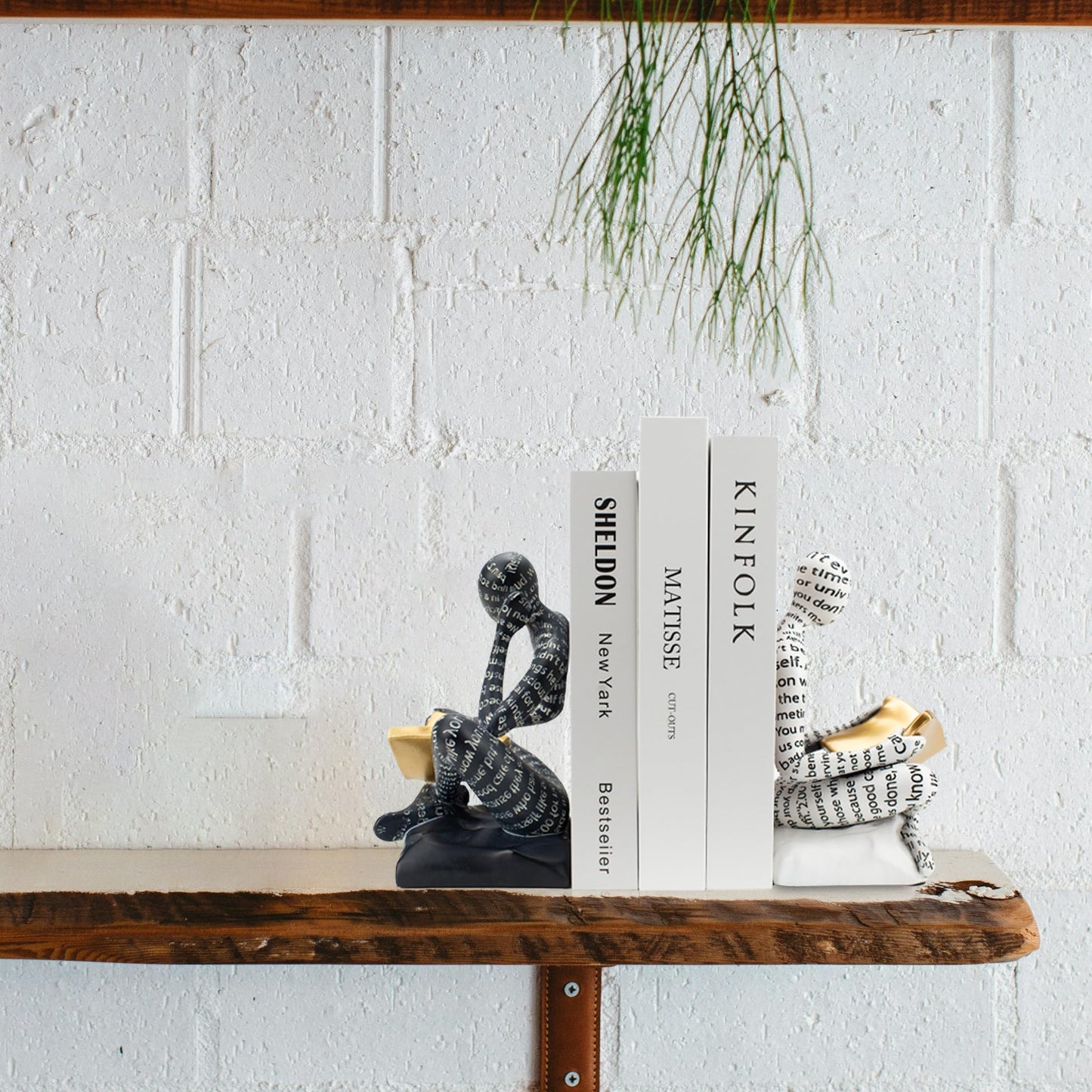 BANOMII Heavy Duty Book Ends for Shelves, Thinker Decorative Bookends for Heavy Books, Unique Book Stoppers to Hold Book, Bookshelf Accessories, Modern Home Office Decor Aesthetic Black & White