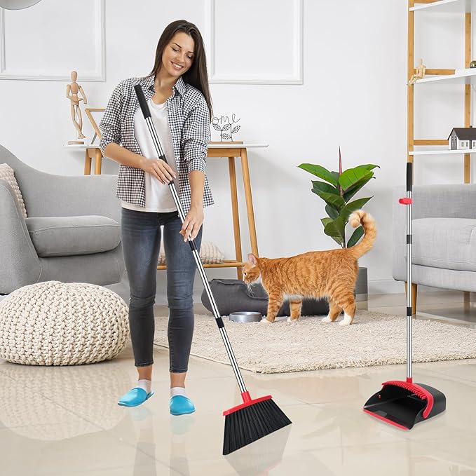 NACENA Broom and Dustpan Set, 52-in Long Adjustable Handle Broom Dustpan Combo