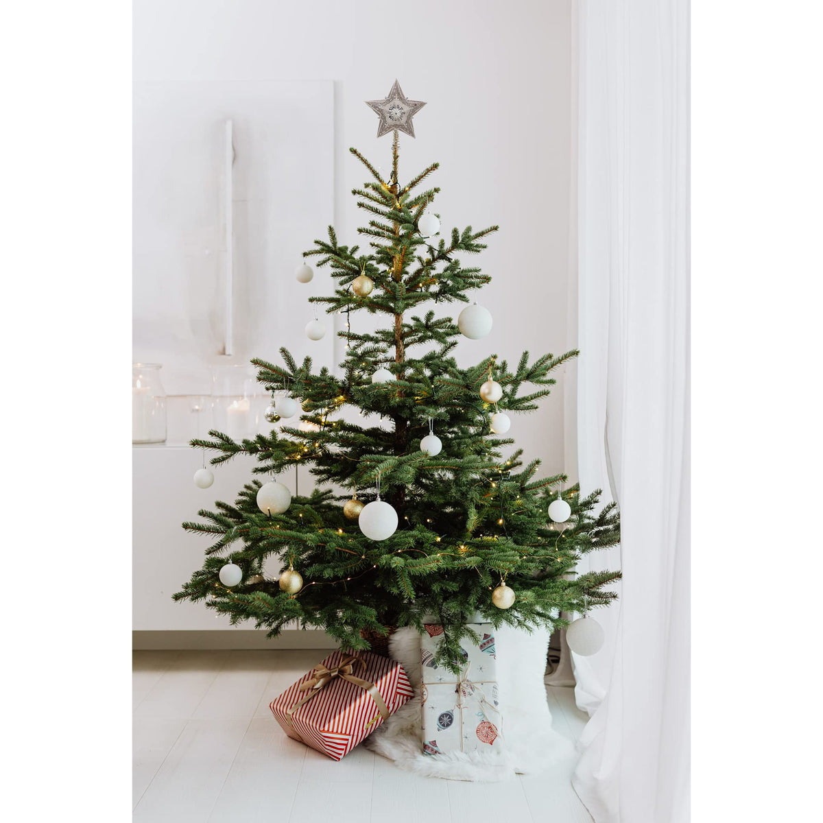 Kurt Adler Star Treetop with Ivory Pearls and Platinum Glass Glitter, 13.5-Inch