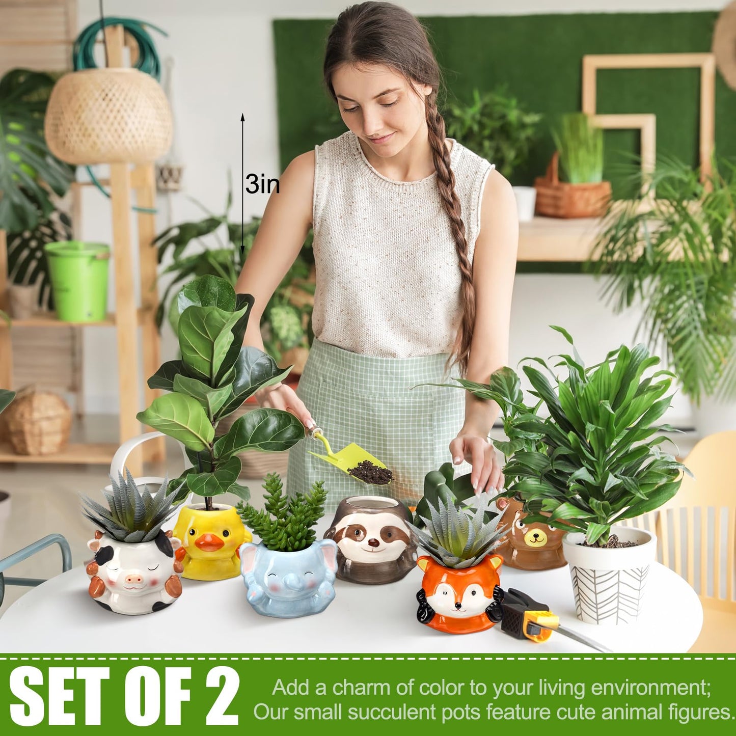 6 Pcs 3 Inch Cute Animal Succulent Pot Small Animal Ceramic Planter with Drainage Hole Office Desk Cartoon Ceramic Succulent Planters Garden Pots for Mini Plant Cactus Flower Women Gift Home Decor
