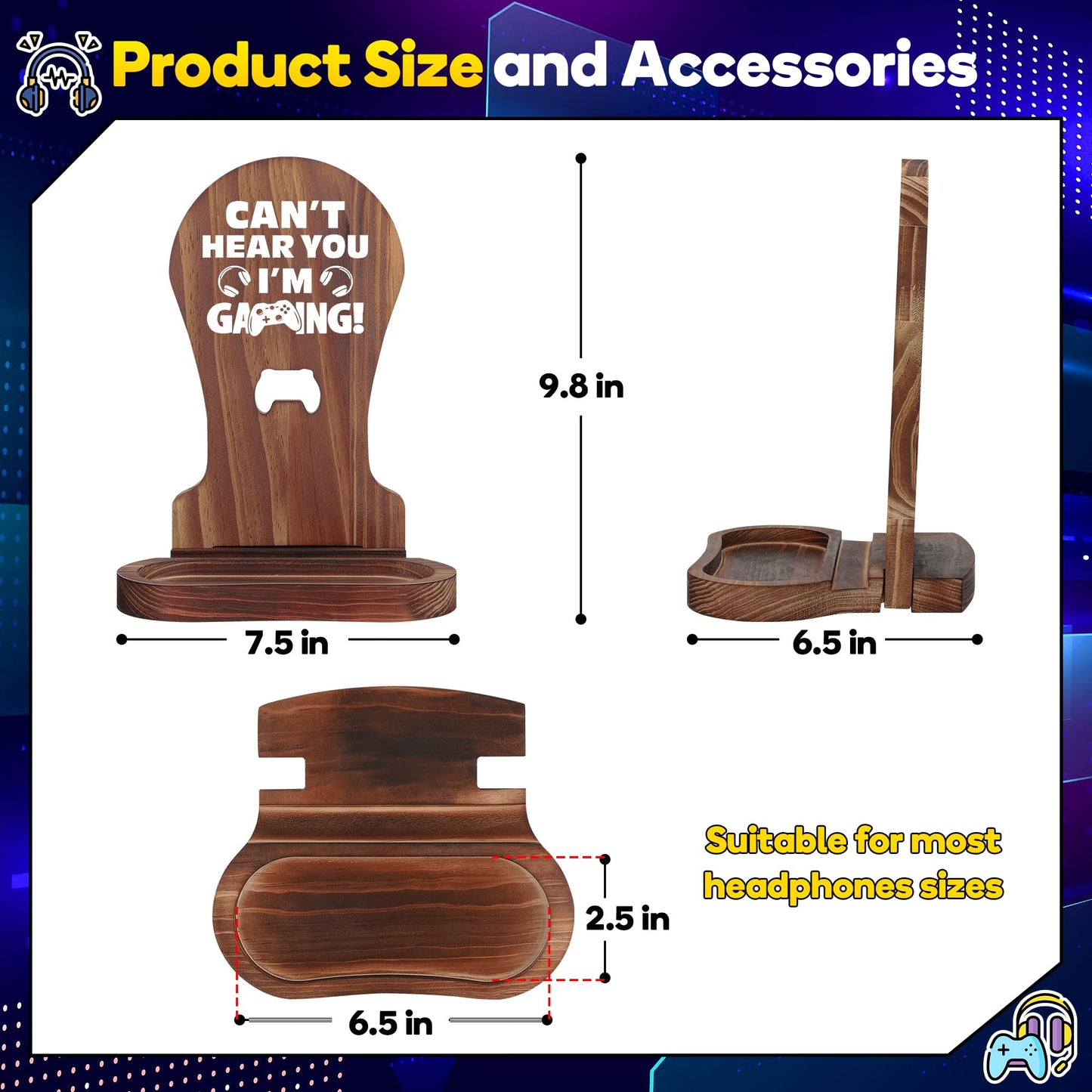 Slothoem-Gamer Gifts for Men Teenage Boy, Gamer Room Decor for Brother, Gaming Gifts for Son, Boyfriend, Husband, Gamer Room Accessories Stuff, Wooden Headset Stand - Can't Hear You I'm Gaming