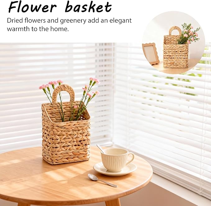 Wicker hanging basket, Water Hyacinth Wall Basket, Rustic Handwoven Hanging