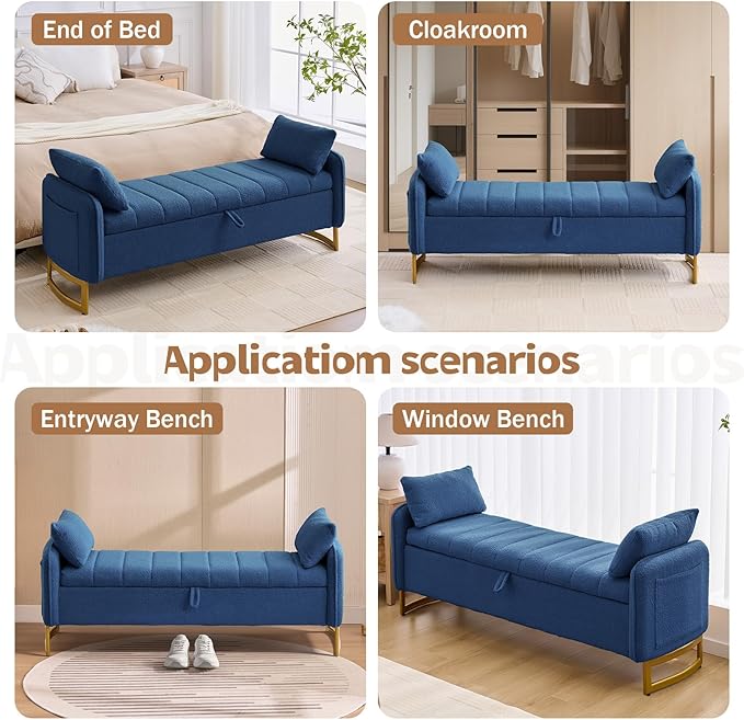 66'' King Size Storage Bench for Bedroom, Teddy Boucle End of Bed Benches for
