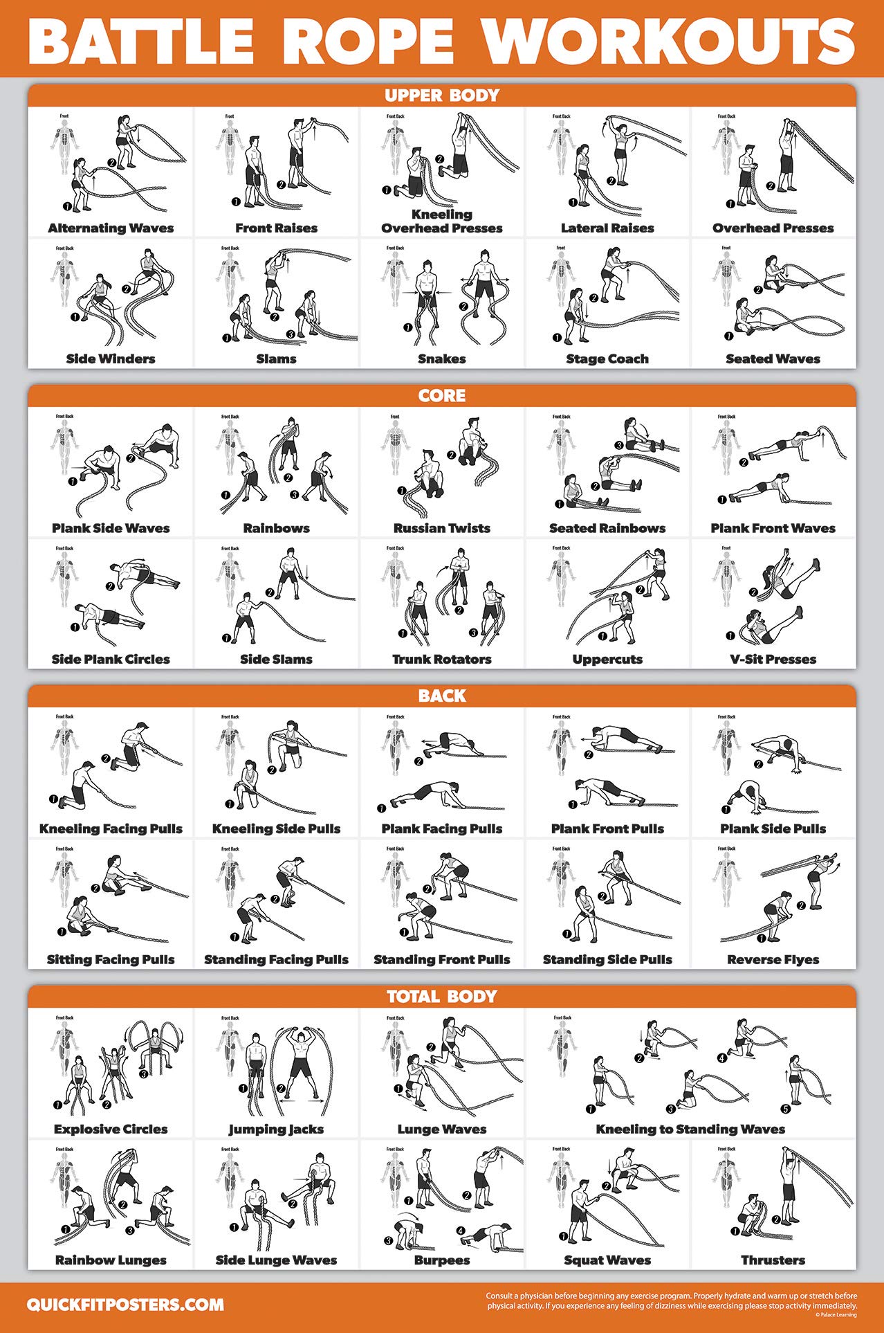 20 Pack - Exercise Poster Set, Dumbbell, Suspension, Battle Rope, Stretching, Bodyweight, Barbell, Yoga, Exercise Ball, Muscular, Kettlebell, Resistance Bands and More (LAMINATED, 18" x 24")