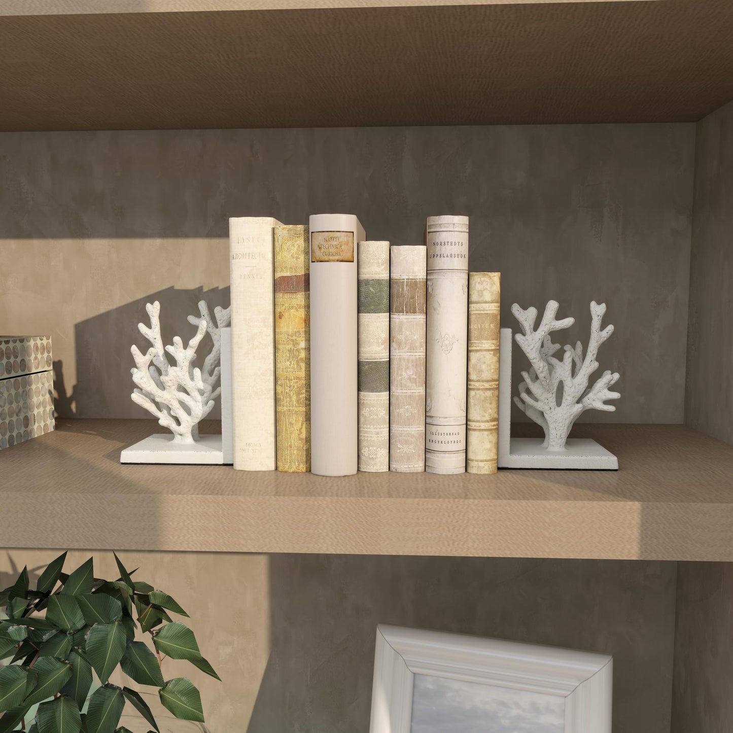 Deco 79 Metal Coral Decorative Bookends Non Skid Bookends, Set of 2 Office Bookends5"W, 7"H, White
