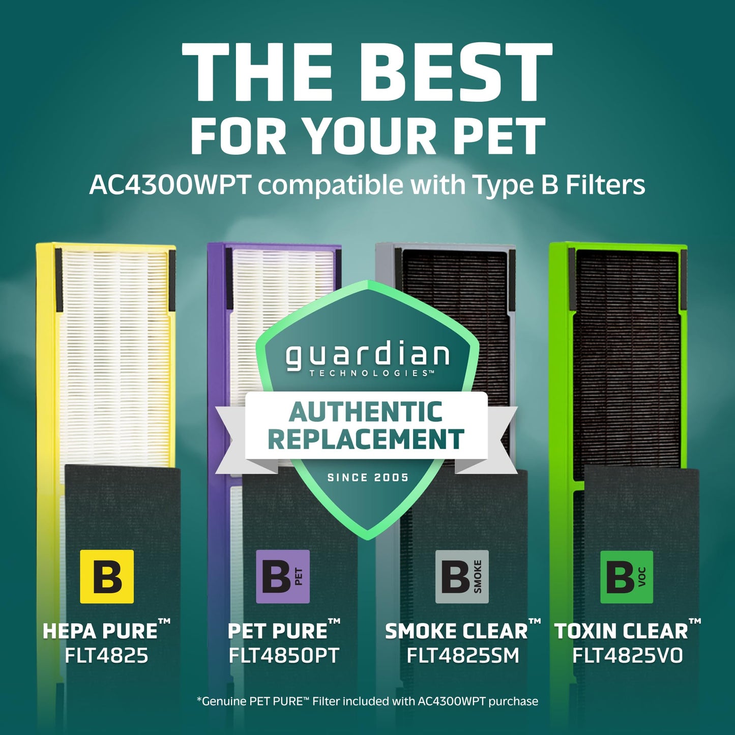GermGuardian Air Purifier for Homes with Pets, H13 Pet HEPA Filter, Removes Pet Dander, Dust, Allergens, Smoke, Pollen, Odors, Mold, UV-C Light Helps Reduce Germs, 22 Inch, White, AC4300WPT