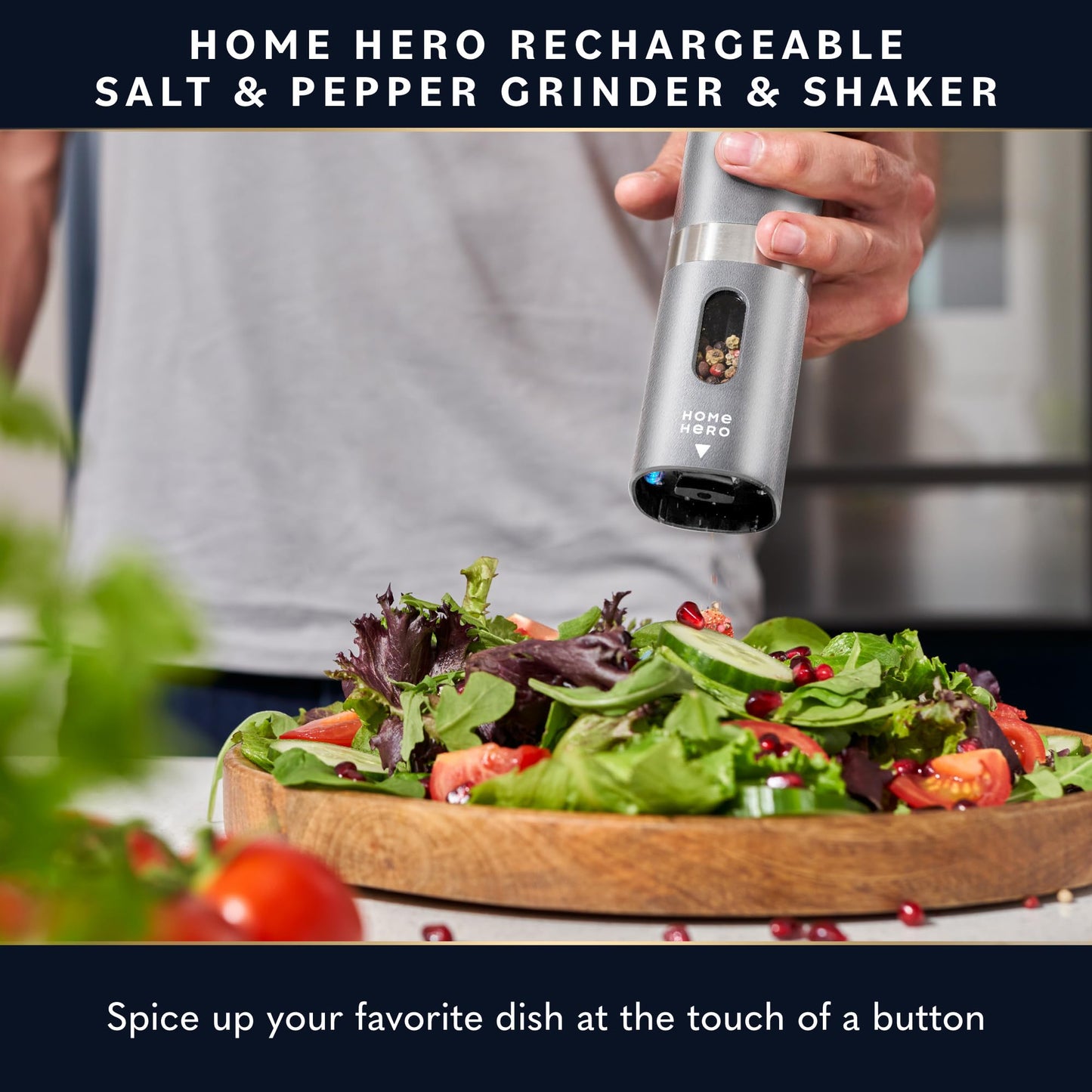 Home Hero Electric Salt and Pepper Grinder Set - Automatic Salt and Pepper Grinder Set Rechargeable. Electronic Salt and Pepper Shakers with LED Light, Electric Pepper & Salt Grinder, Set of 2