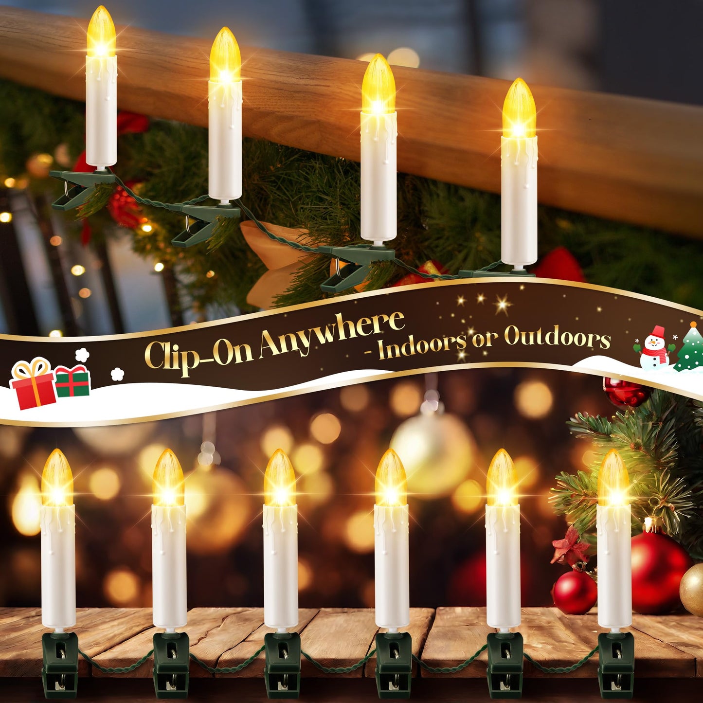 ElectricWise Christmas Tree Clip on Flameless LED Candle String Lights, White Candle with Clips & Remote Control & 8 Modes & Timer, Battery Operated, for Wedding & Holiday Decoration(10 Lights)