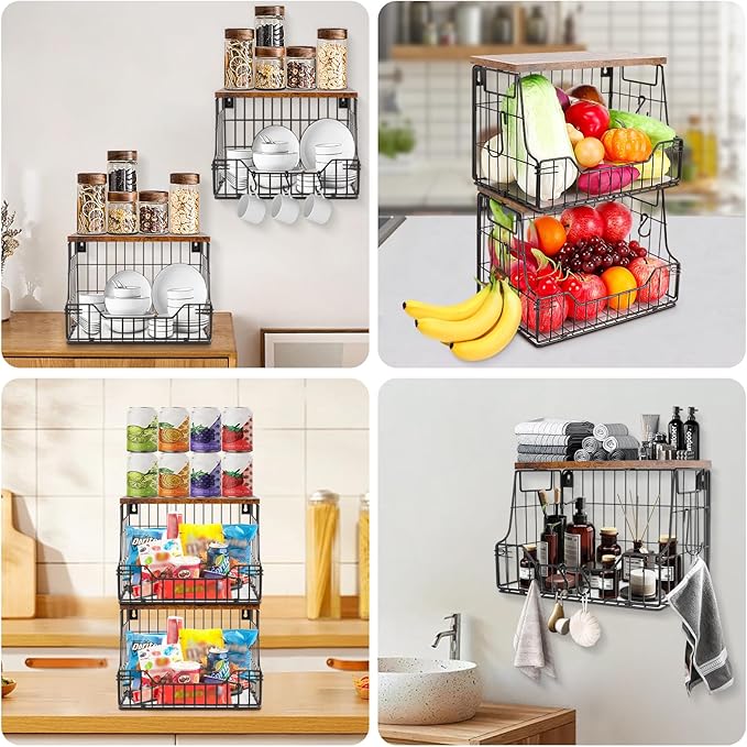 Livabber Fruit Basket for Kitchen, Metal Fruit Vegetable Storage Bin