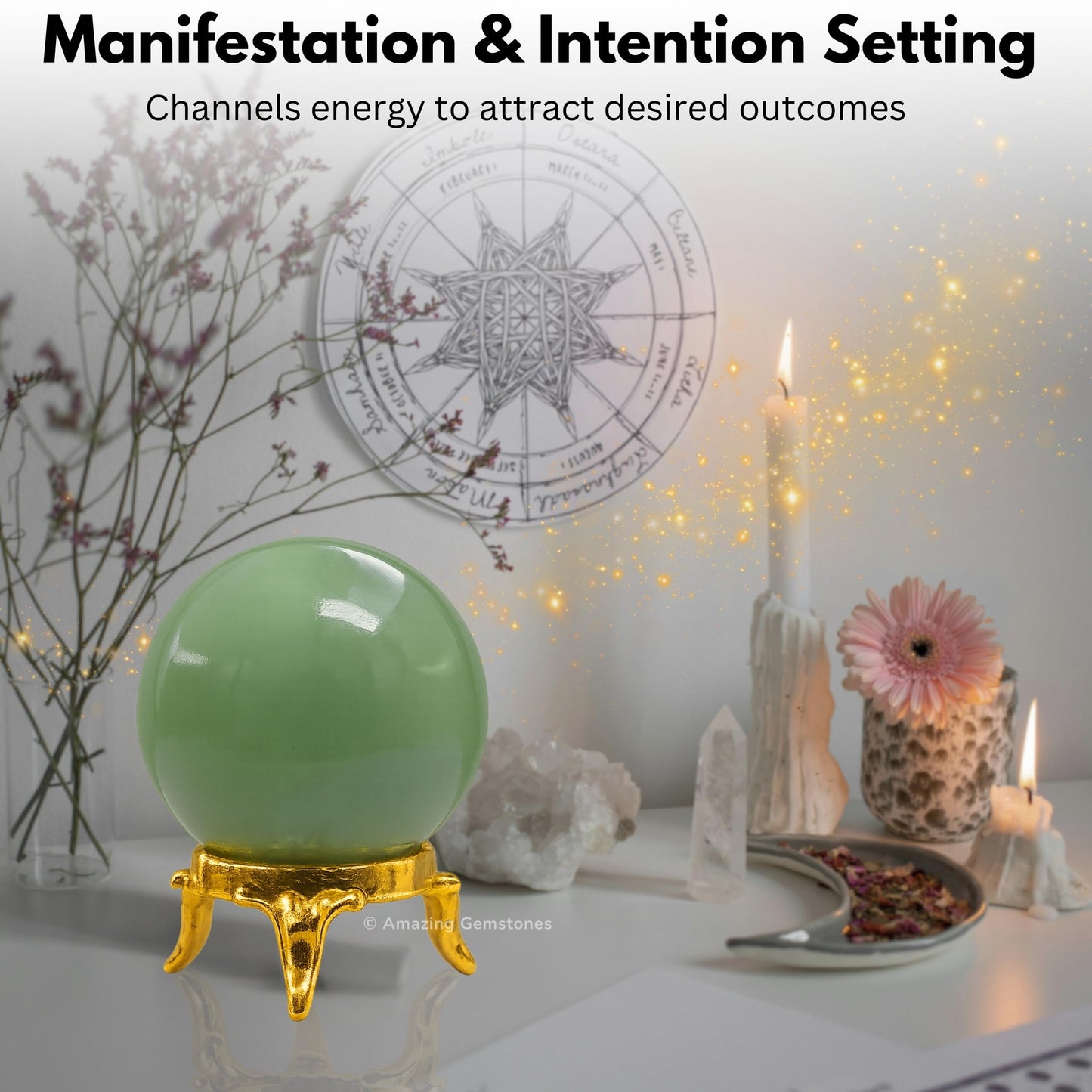 Amazing Gemstone Green Aventurine Crystal Ball with Stand - 1.5 Inches Crystal Sphere Meditation Balls for Witchcraft and Decorative Balls