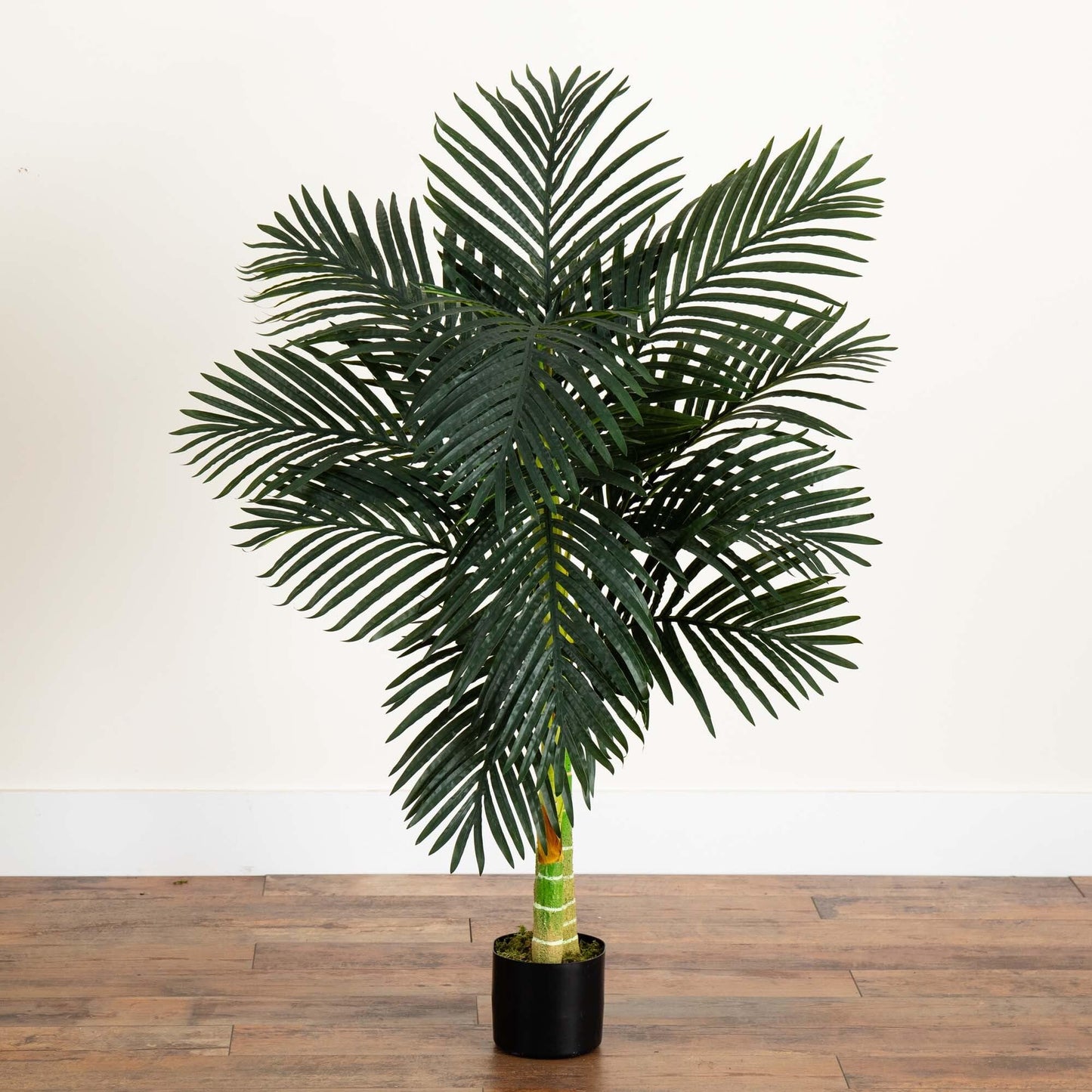 Nearly Natural 4ft Golden Cane Palm, Double Stalk Artificial Tree With Lush Realistic Foliage Maintenance Free Indoor Faux Palm Plant For Living Room, Easy Setup, Perfect Tropical Decoration