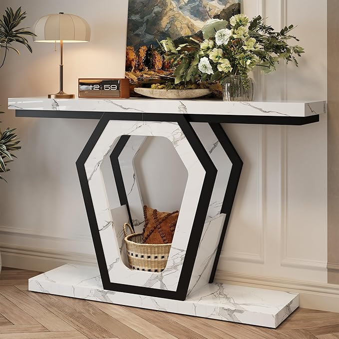 FUSUNBAO 47.3" Console Table, Openwork Bracket Sofa Table, Wood Narrow Entryway