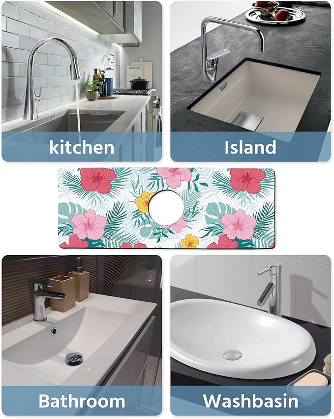 Patterned Sink Faucet Mat Kitchen Splash Guard Super Absorbent Drying Mat