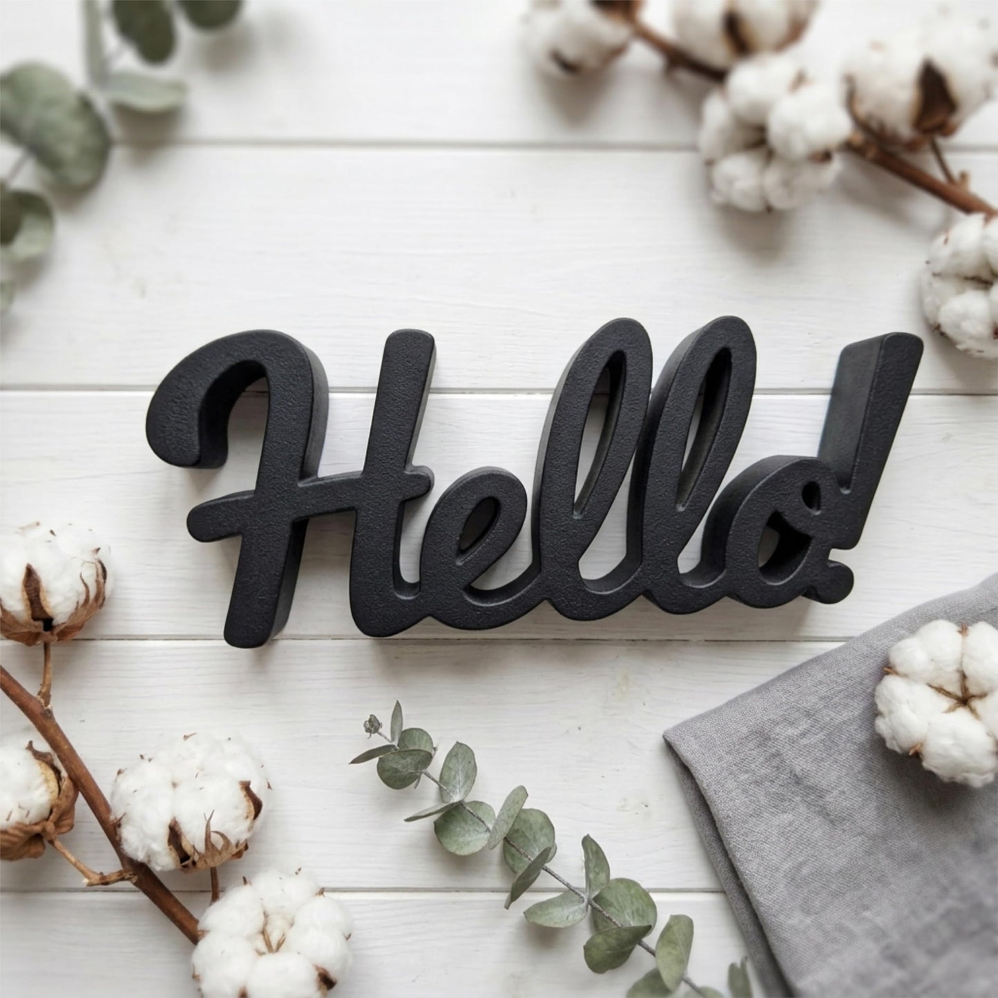 Hello Sign - Made in USA Modern Welcome Sign for Front Door Wreath & Entryway Shelf Decor - Bold Script Lettering for Home Accents & Tiered Tray Display, Matte Finish, 9.5 x 4 in"
