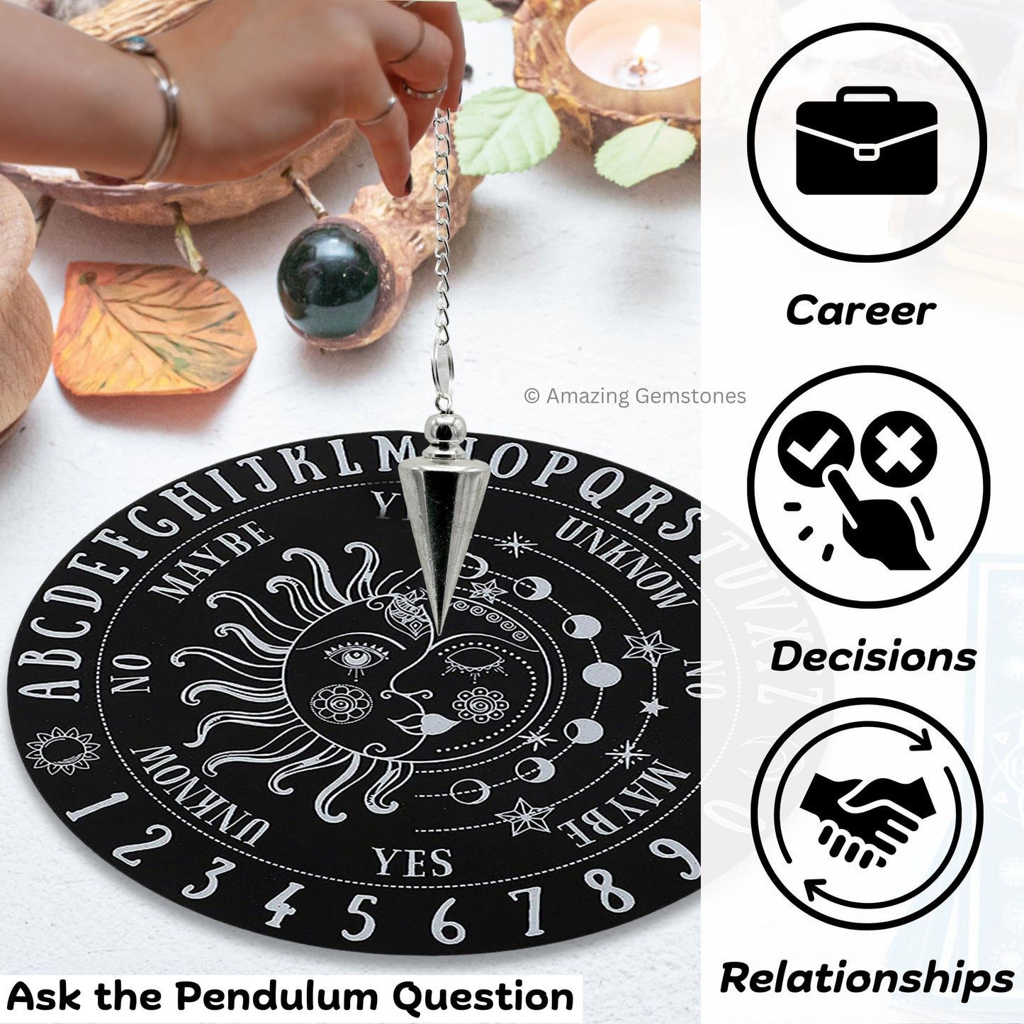 Amazing Gemstone Healing Metal Pendulums for Divination, Silver Flat Cone Steel Copper Pendulum High Energy Pendulo de Bronce Pendulos de Mesa MP30