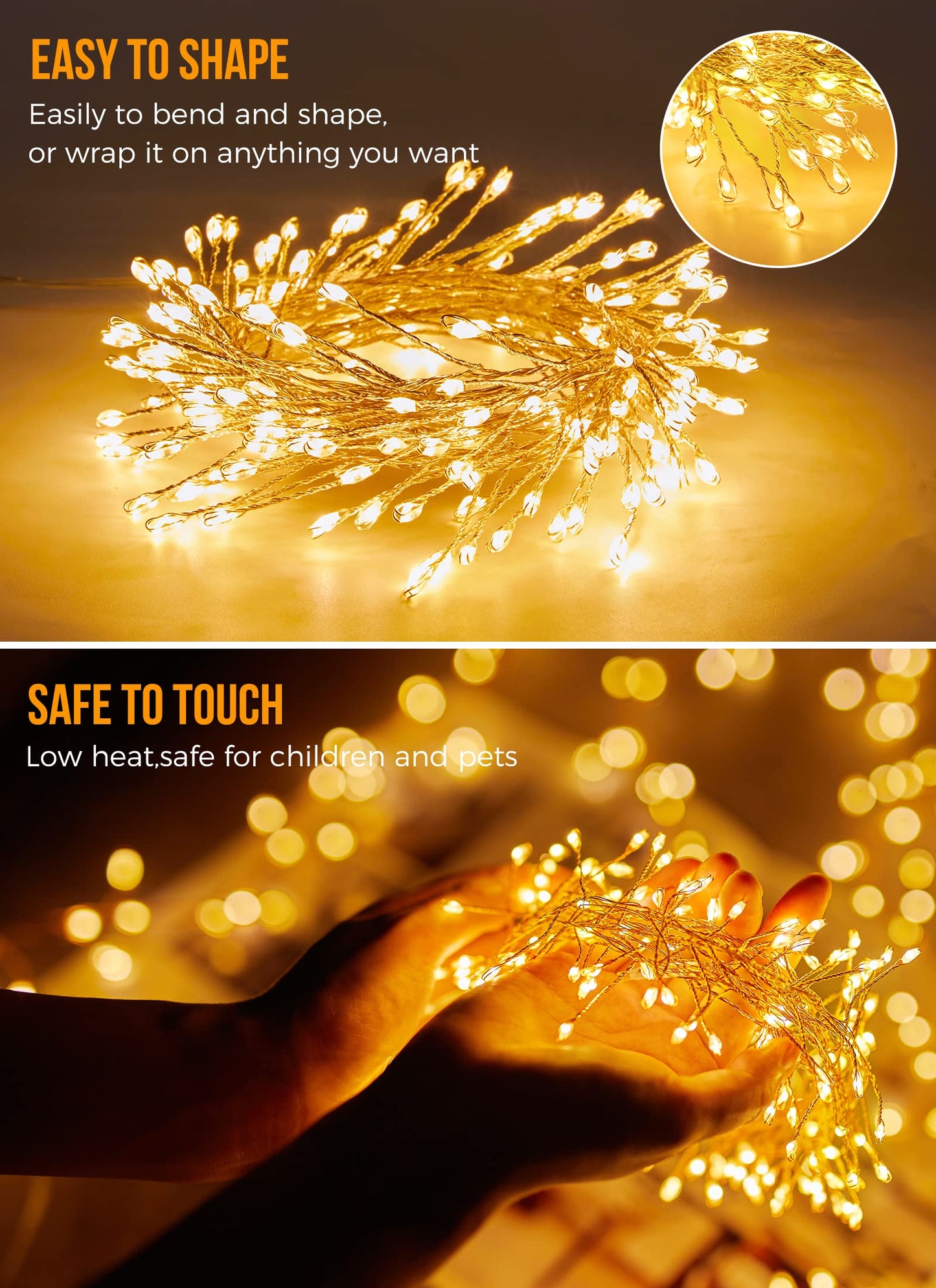 Brightown Outdoor Waterproof, 9.8Ft 120 LED String Lights, 8 Modes Firecracker Fairy Lights for Patio Balcony Wedding Christmas Decor (Warm White)