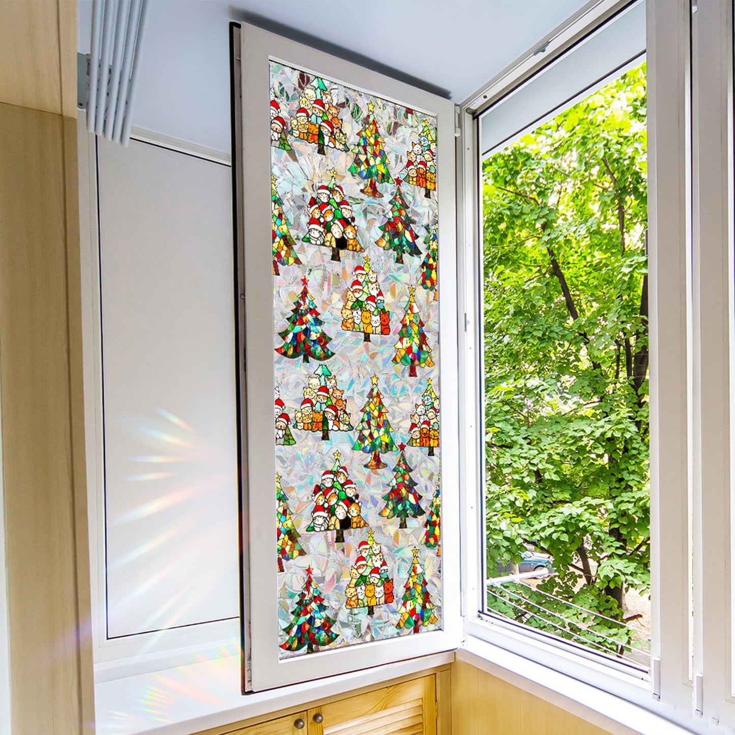 Christmas Window Privacy Film Cartoon Cute Animal Window Clings Decoration Privacy Stained Christmas Tree Glass Stickers for Winter and Christmas Party Glass Decor Supplies 17x 39.3 Inch