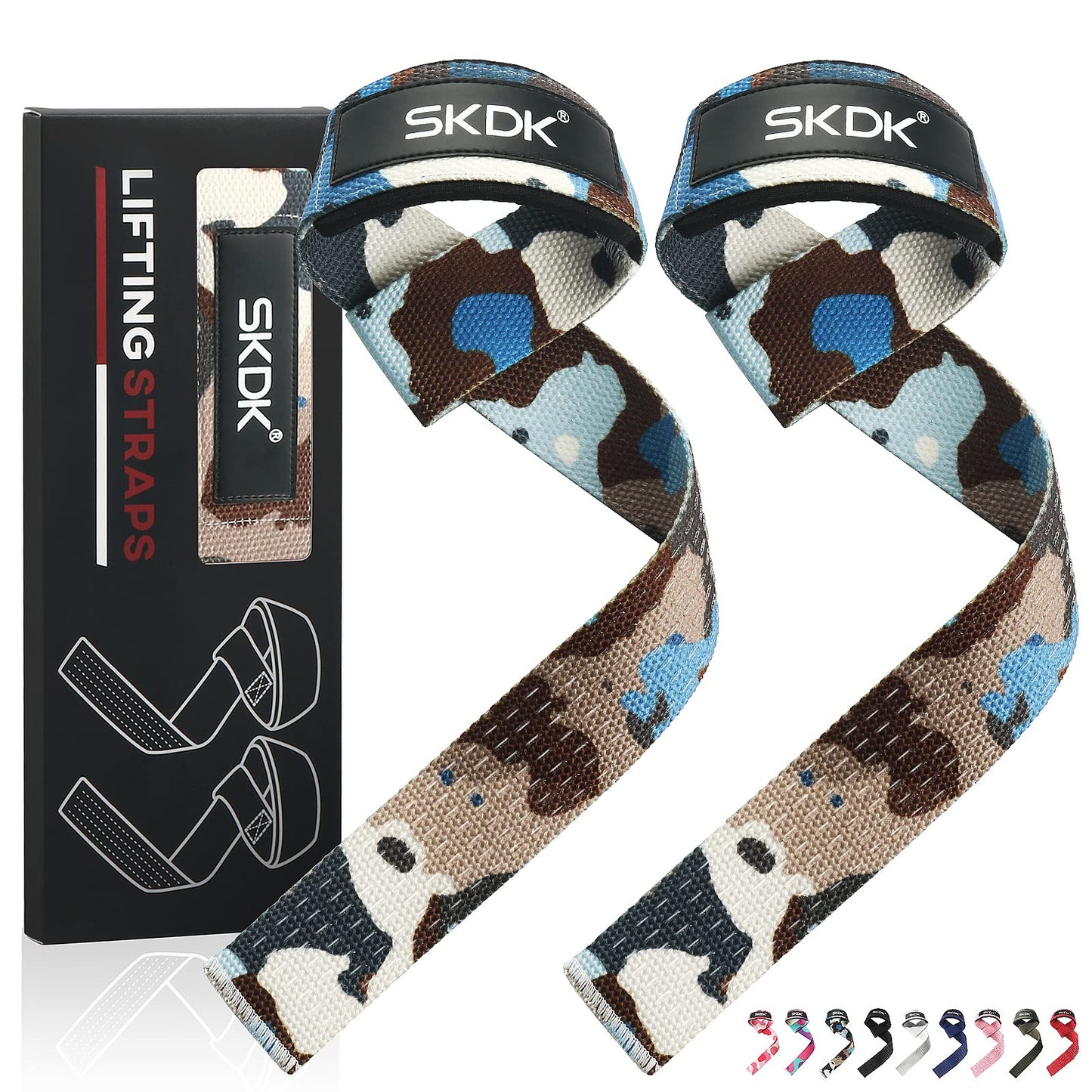 SKDK Cotton Hard Pull Wrist Lifting Straps Grips Band-Deadlift Straps with Neoprene Cushioned Wrist Padded and Anti-Skid Silicone - for Weightlifting, Bodybuilding, Xfit, Strength Training