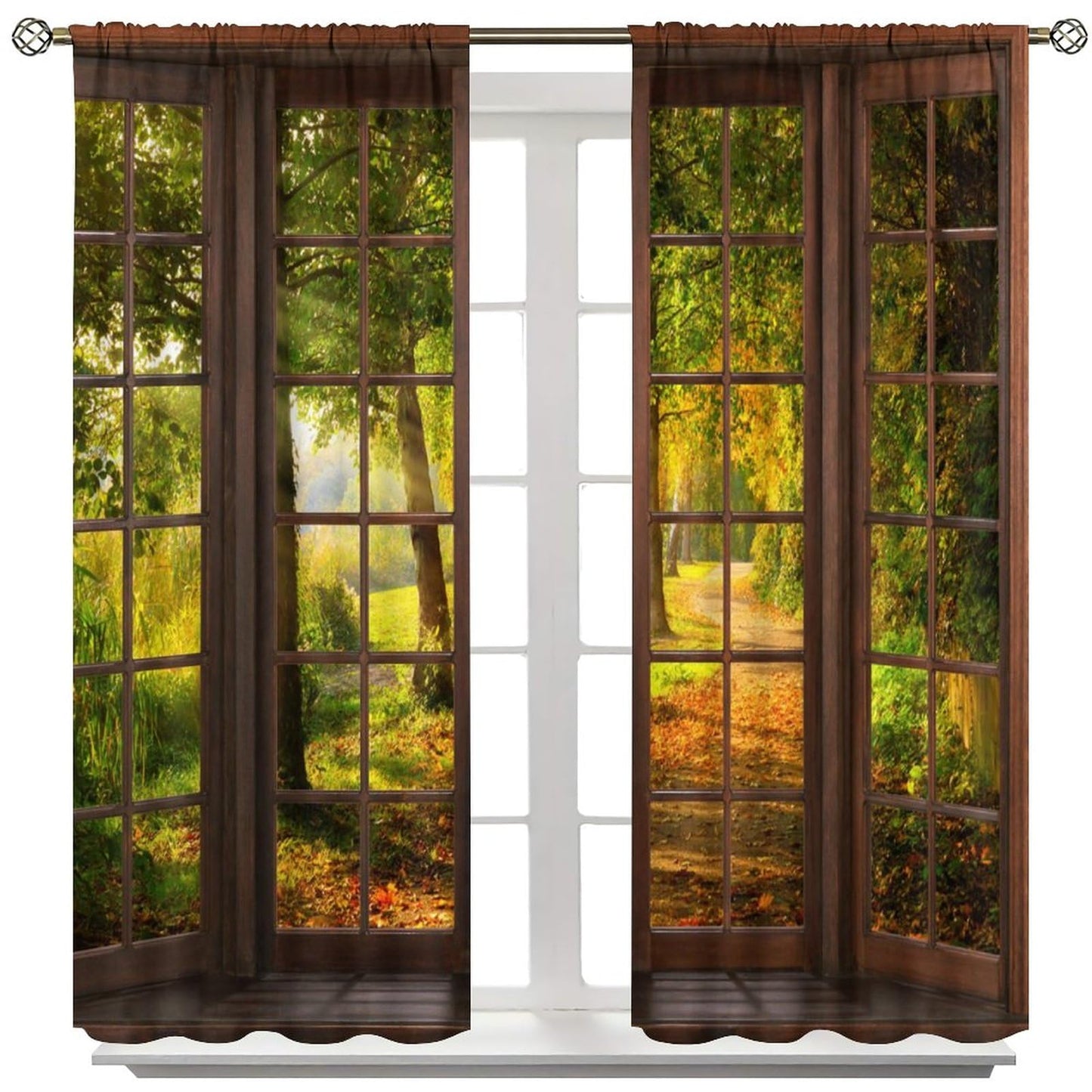Forest Scenery Decor Curtains,Sunshine Woodland Tree Path Nature Landscape Print Drapes Decor Bedroom Apartment Living Room Darkening Window Treatments Set 2 Panels,42x45 Inches