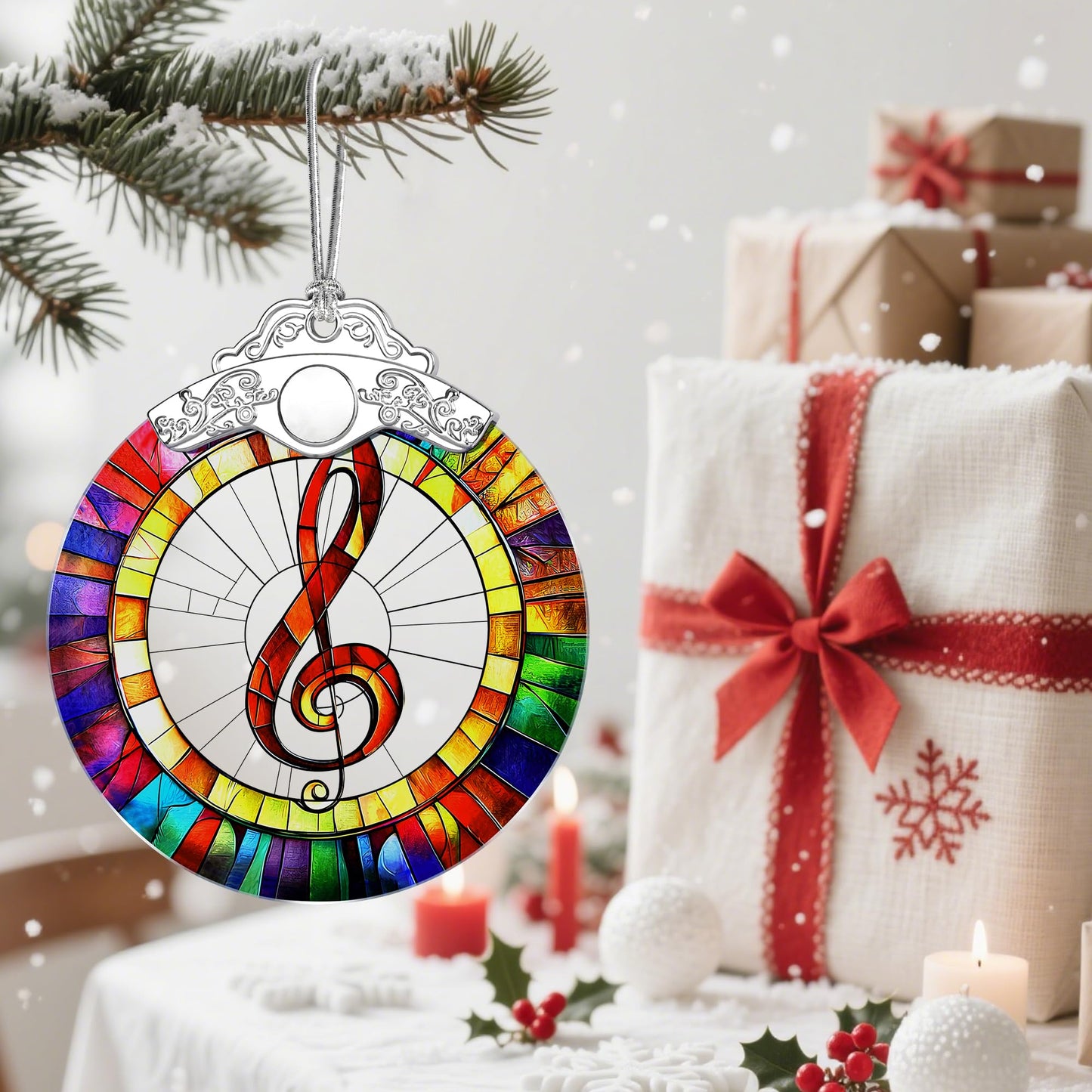 Stained Glass Musical Christmas Ornament:Christmas Tree Ornaments & Holiday Decor – Holiday Presents & Gift Ideas & Music Teacher Gifts & Music Lover Gifts & Musician Gift