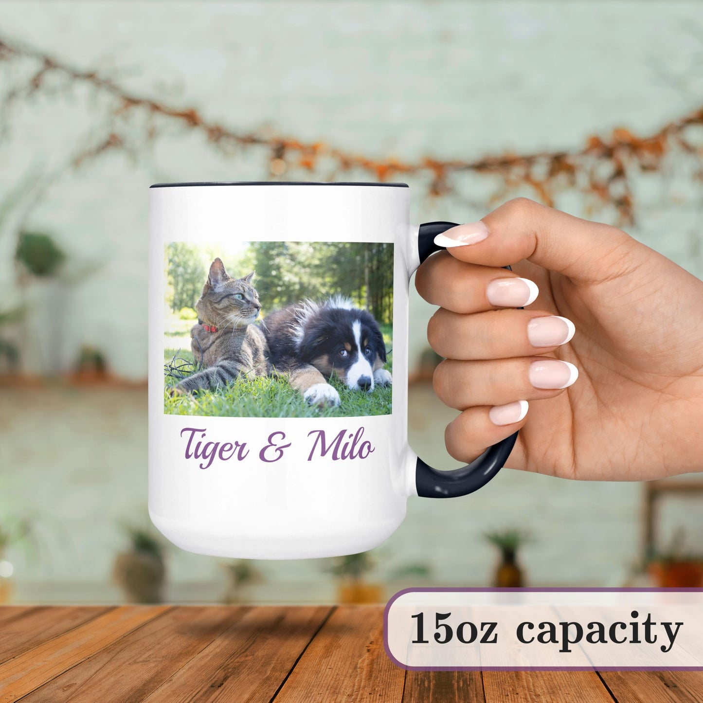 Personalized Coffee Mug, Custom Photo Text 15oz Ceramic Mug, Customized Picture Name Tea Cup, Unique Gift Idea, Taza Cafe Personalizadas Fotos, Cute Custom Gifts Mom Women Men, Father's Day, Black