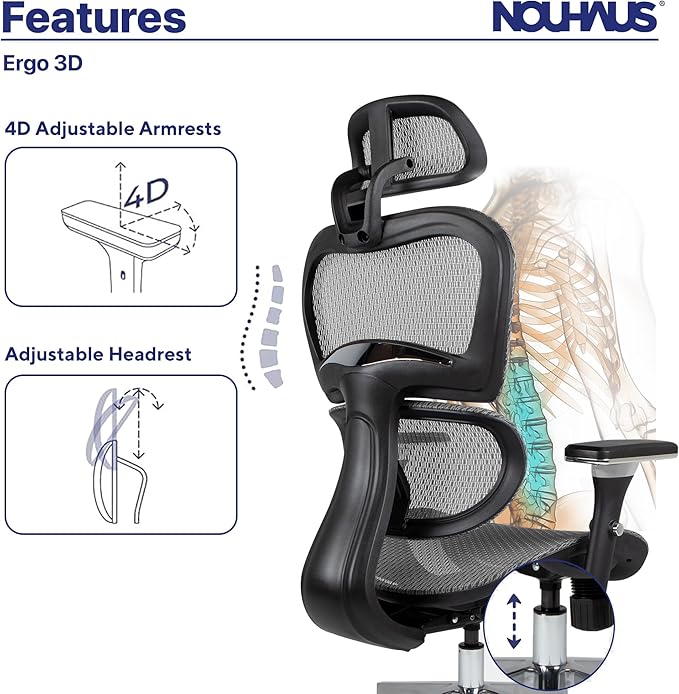 Nouhaus Ergo3D Ergonomic Office Chair Lumbar Support Mesh Office Chair