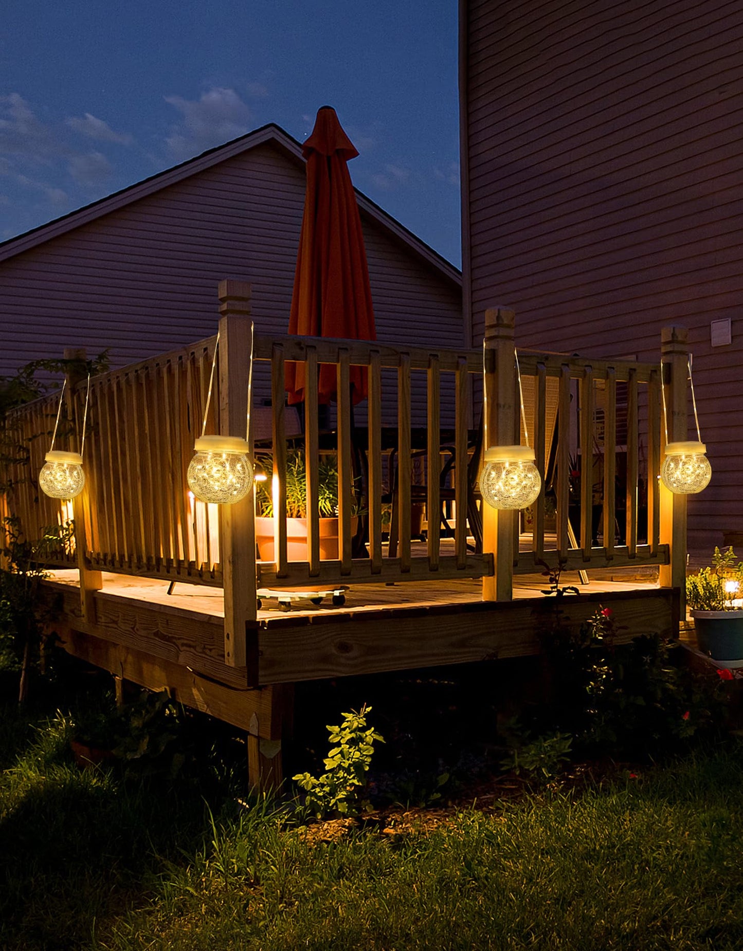 Solar Lantern Solar Lights Outdoor Waterproof 6-Pack, Solar Powered Hanging Lights Cracked Glass Hanging Globes for Christmas Decoration, Shepherd Hook, Garden Tree Ornaments, White Cap, Warm White