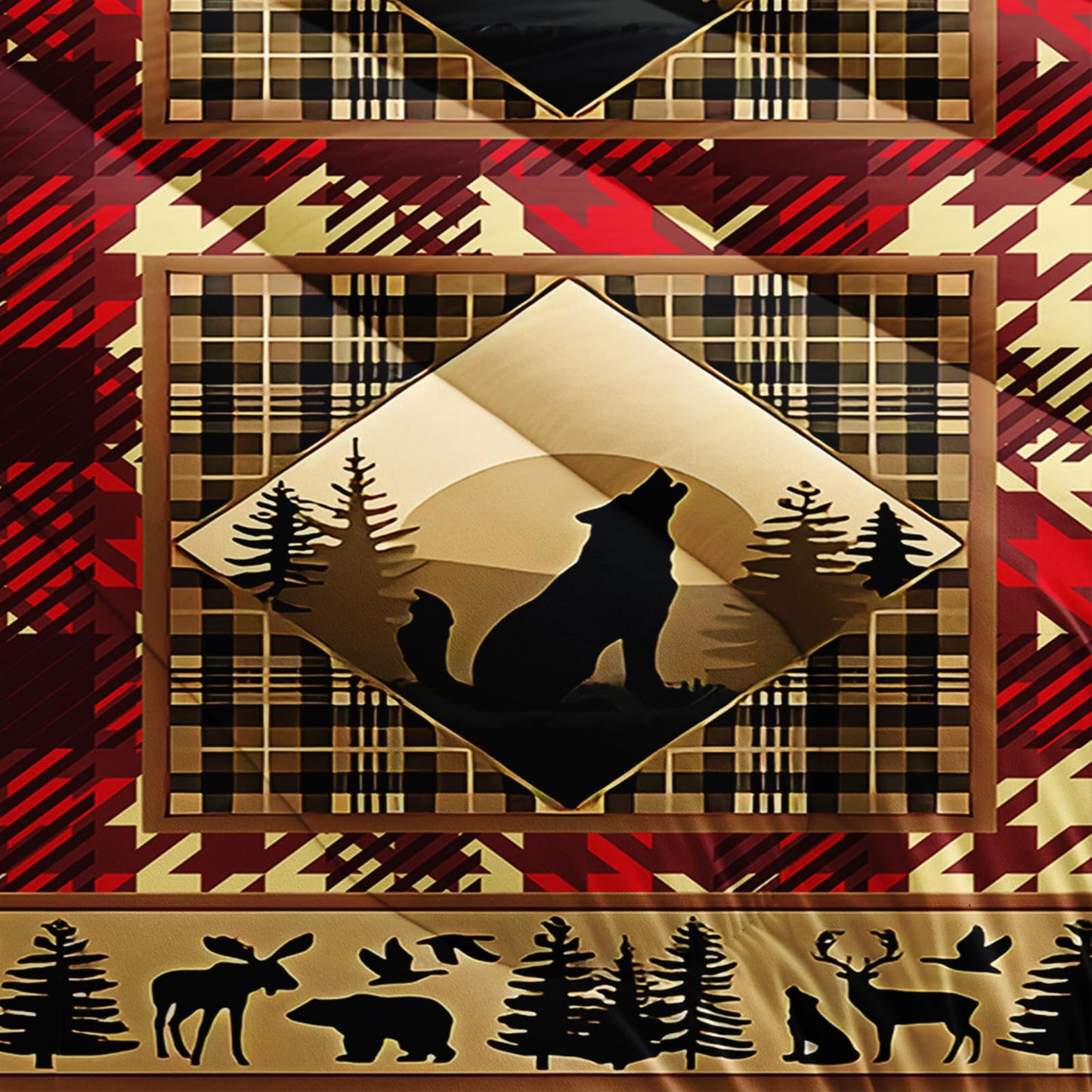 lneffble Red and Black Plaid Comforter Set Twin,Twin Size Bedding Set Animal Print,Rustic Farmhouse Quilt Bedding Sets Twin,with 1 Comforter with 2 Pillow Case