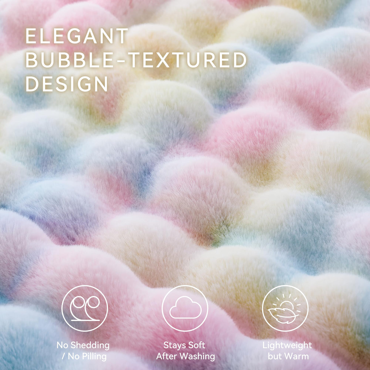 Smoofy Faux Fur Throw Blanket for Couch - Rainbow Super Soft Cozy Bubble Blanket, Fluffy Plush Fuzzy Throw for Sofa & Bed, Thick Lightweight Warm Blanket, Luxury Aesthetic Gift for Women 50"x60"