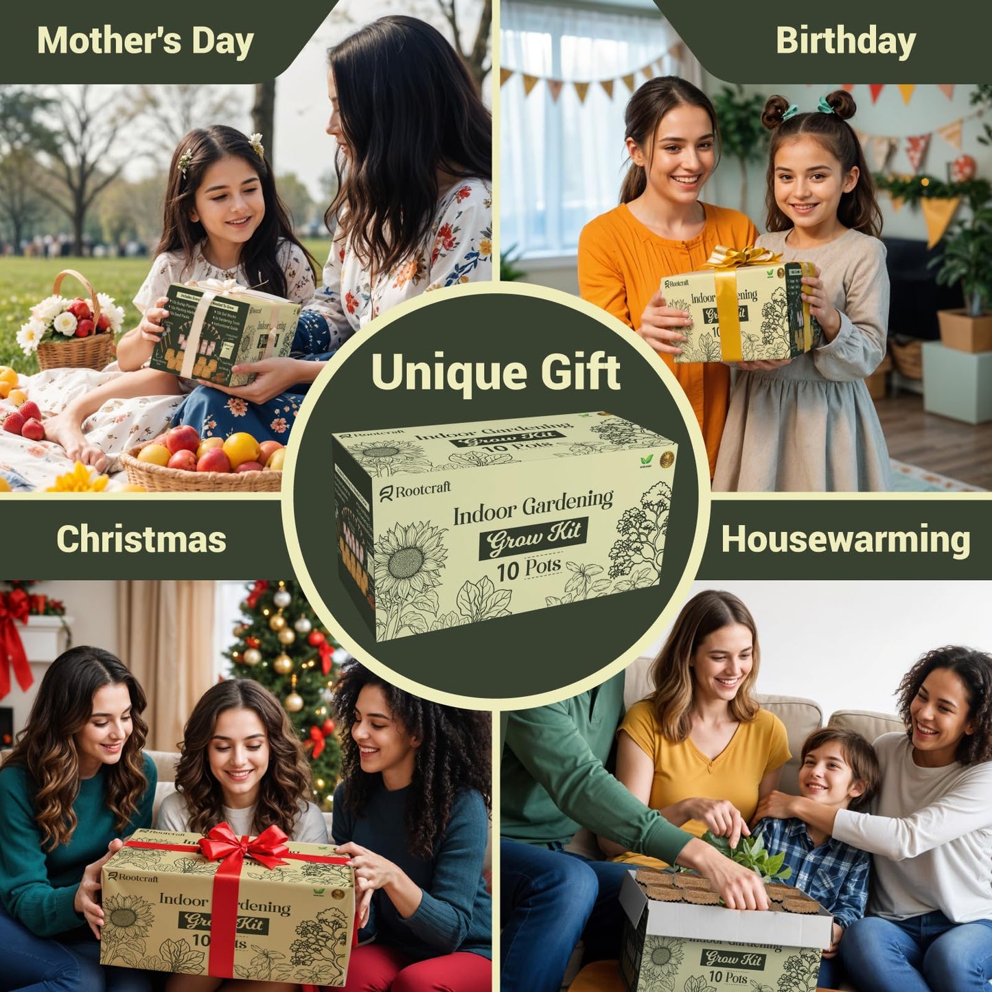 10 Herb Garden Planter Indoor Kit, 44pcs Complete Kitchen Herb Starter Set Including Burlap Pots, Markers, Soil Discs, Gardening Tools, Unique Easter/Birthday/Christmas Gift Ideas for Women, Mom