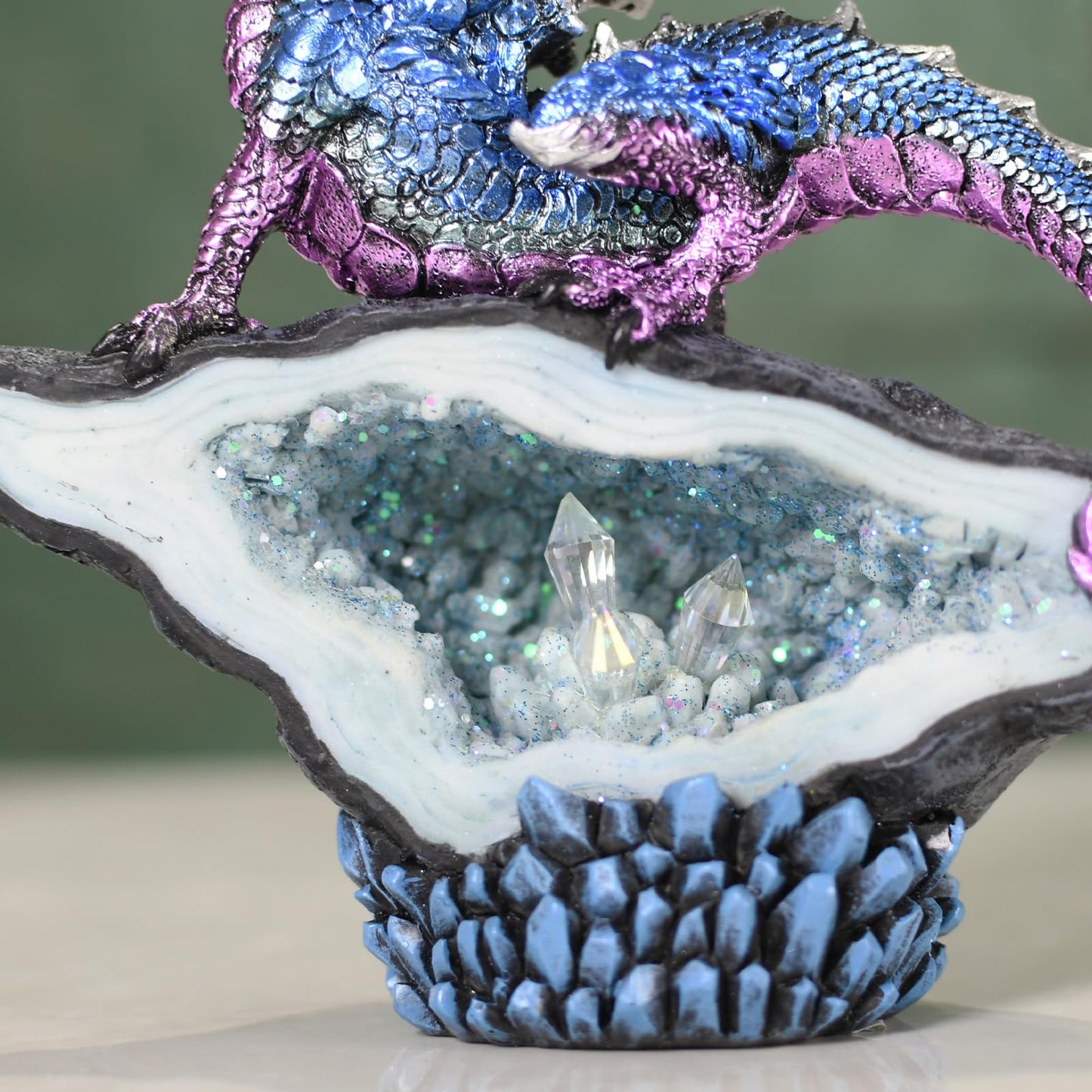 KalyZ@rts Mystic Dragon Crystal Cave Statue, Handcrafted Resin Art Sculpture with Geode, D&D Decor, Fantasy Gifts, Perfect Fantasy Decor for Desk/Home/Office & Unique Gift (Blue Dragon