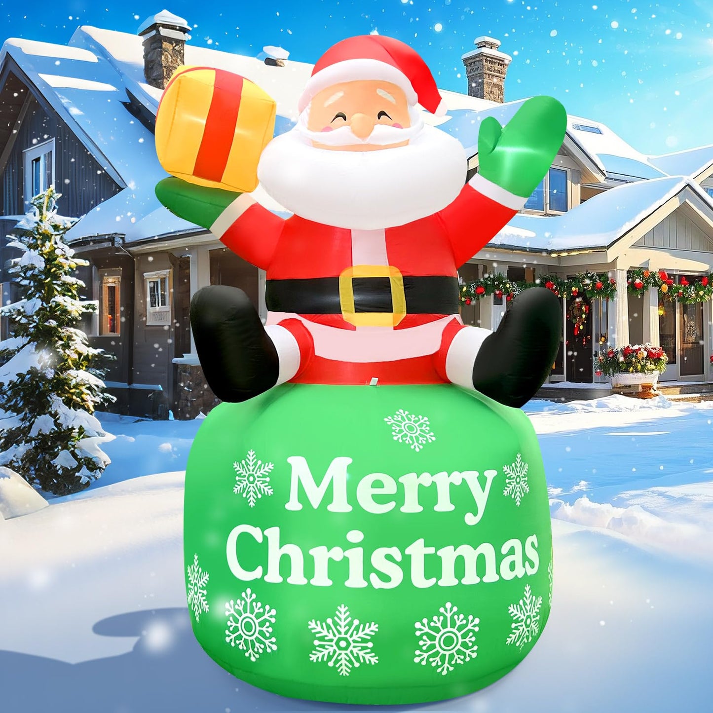 GIGLIM 8FT Christmas Inflatable Santa 8FT Sitting Santa Claus Christmas Inflatables Outdoor Decorations Xmas Santa Blow Up Yard Decor with Built-in 5 LEDs for Yard Garden Lawn(with Storage Bag)